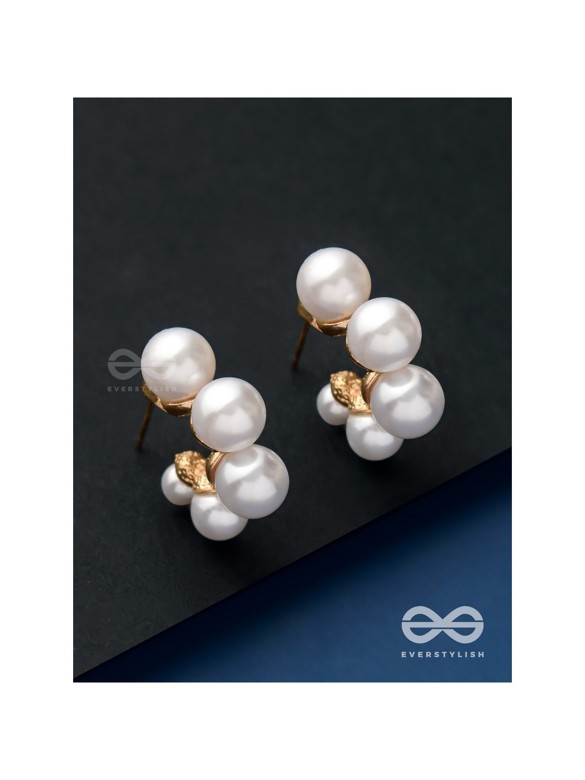 Plush desires- Golden circular earrings with studded pearls 