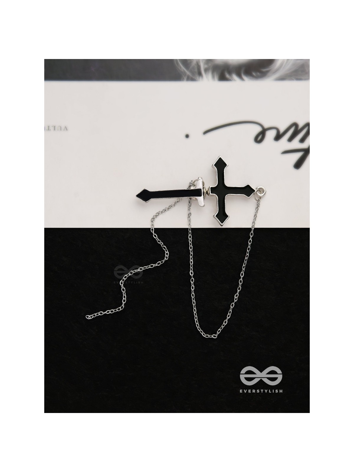 The holy spirit - Black cross sleek Earring  (one ear)