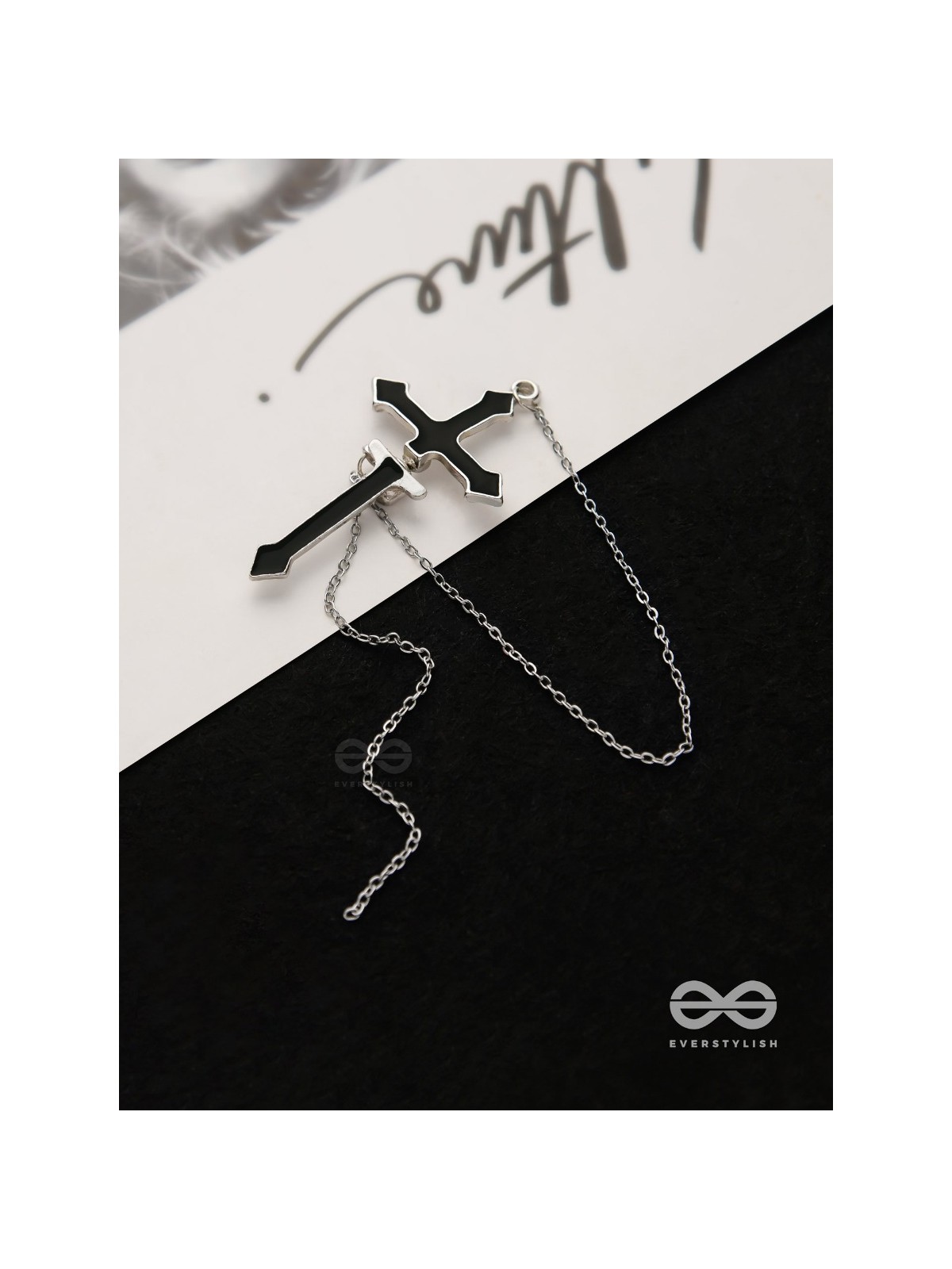 The holy spirit - Black cross sleek Earring  (one ear)