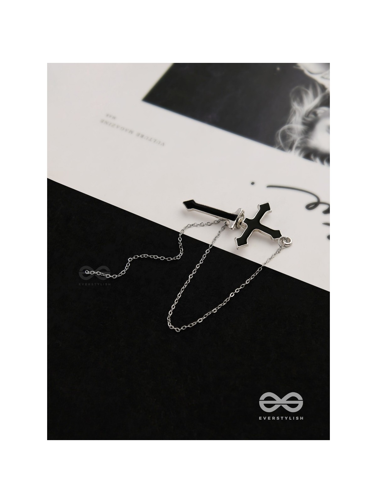 The holy spirit - Black cross sleek Earring  (one ear)