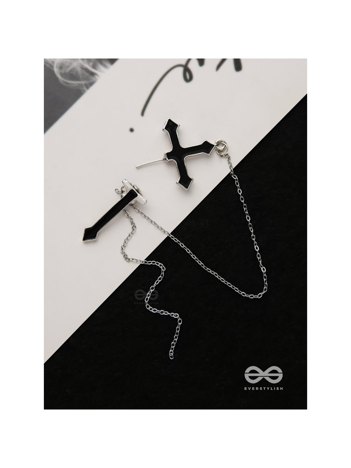 The holy spirit - Black cross sleek Earring  (one ear)