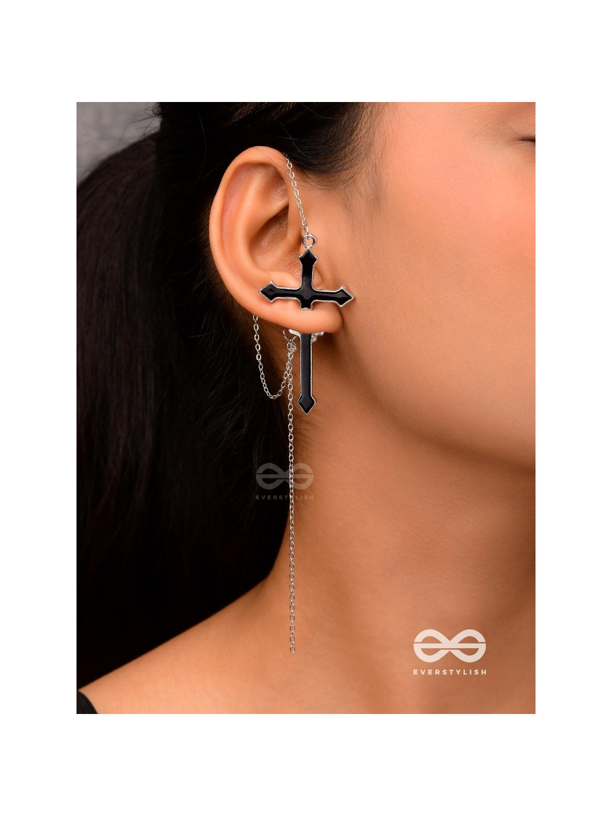The holy spirit - Black cross sleek Earring  (one ear)