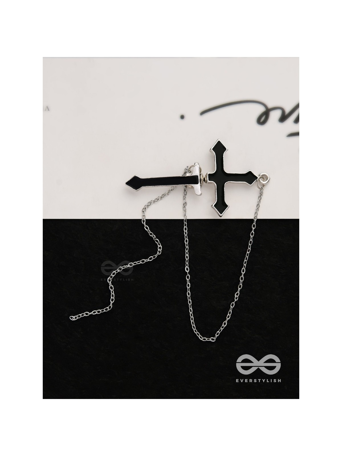 The holy spirit - Black cross sleek Earring  (one ear)