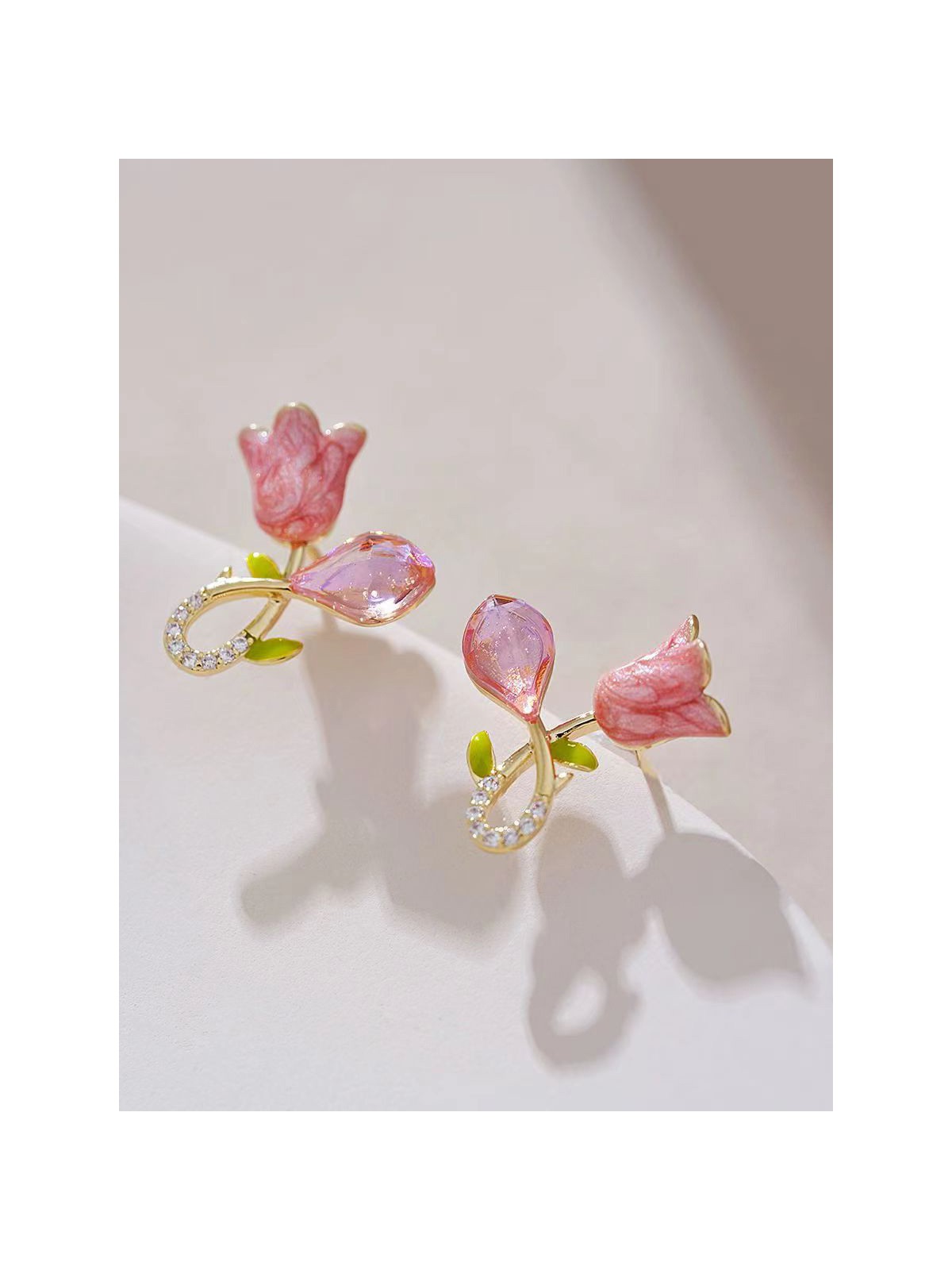 Petal Grace- Pink floral charm earrings