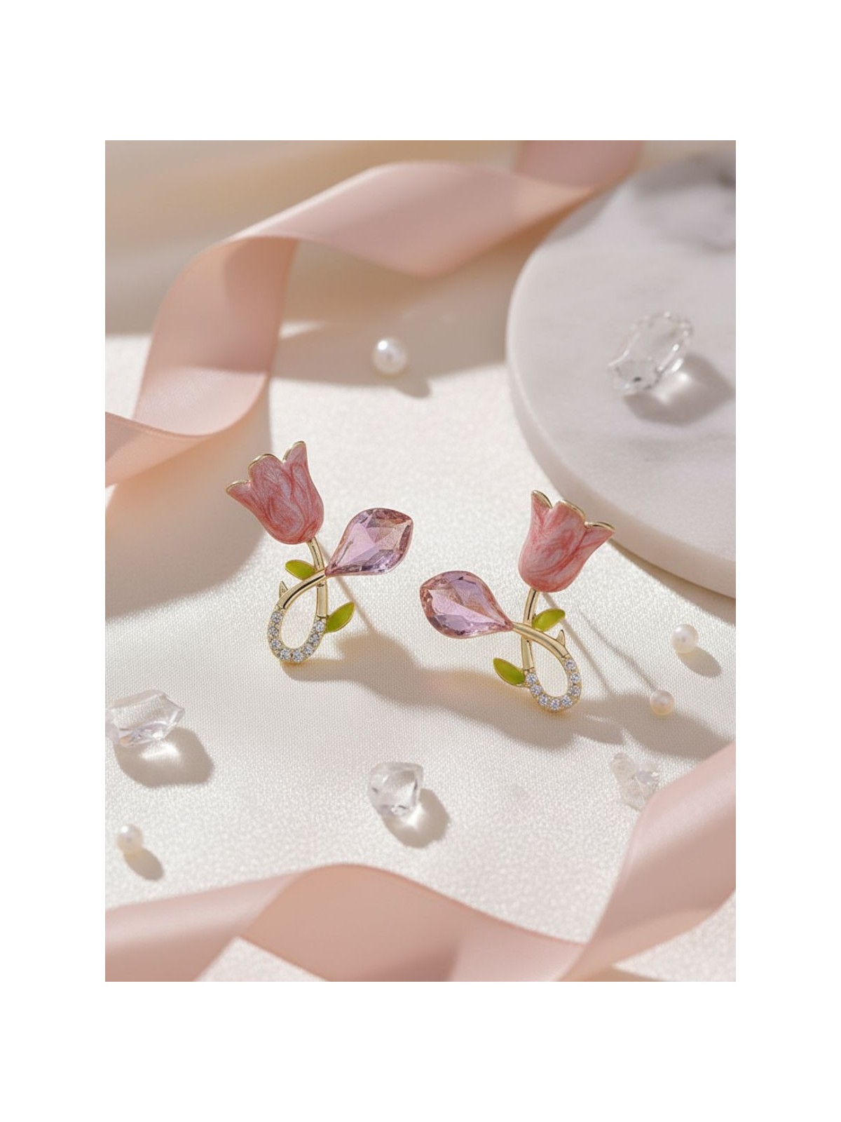 Petal Grace- Pink floral charm earrings