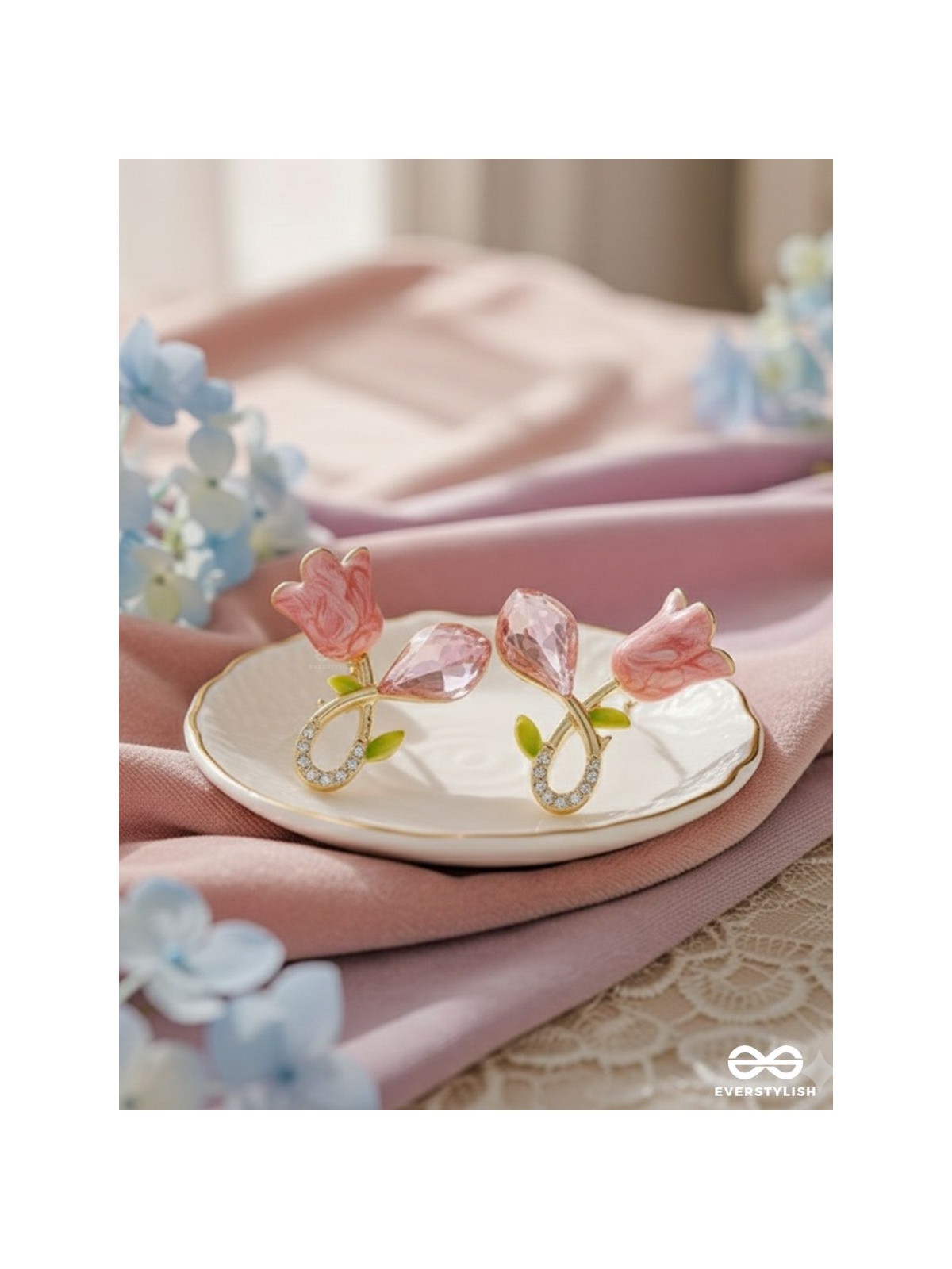 Petal Grace- Pink floral charm earrings