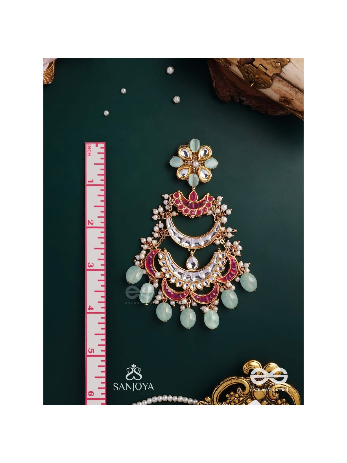 CHANDRIKA DHARA- MOONLIGHT CASCADE EXQUISITE FLORAL KUNDAN EARRINGS ADORNED WITH PEARLS AND PASTEL BEADS
