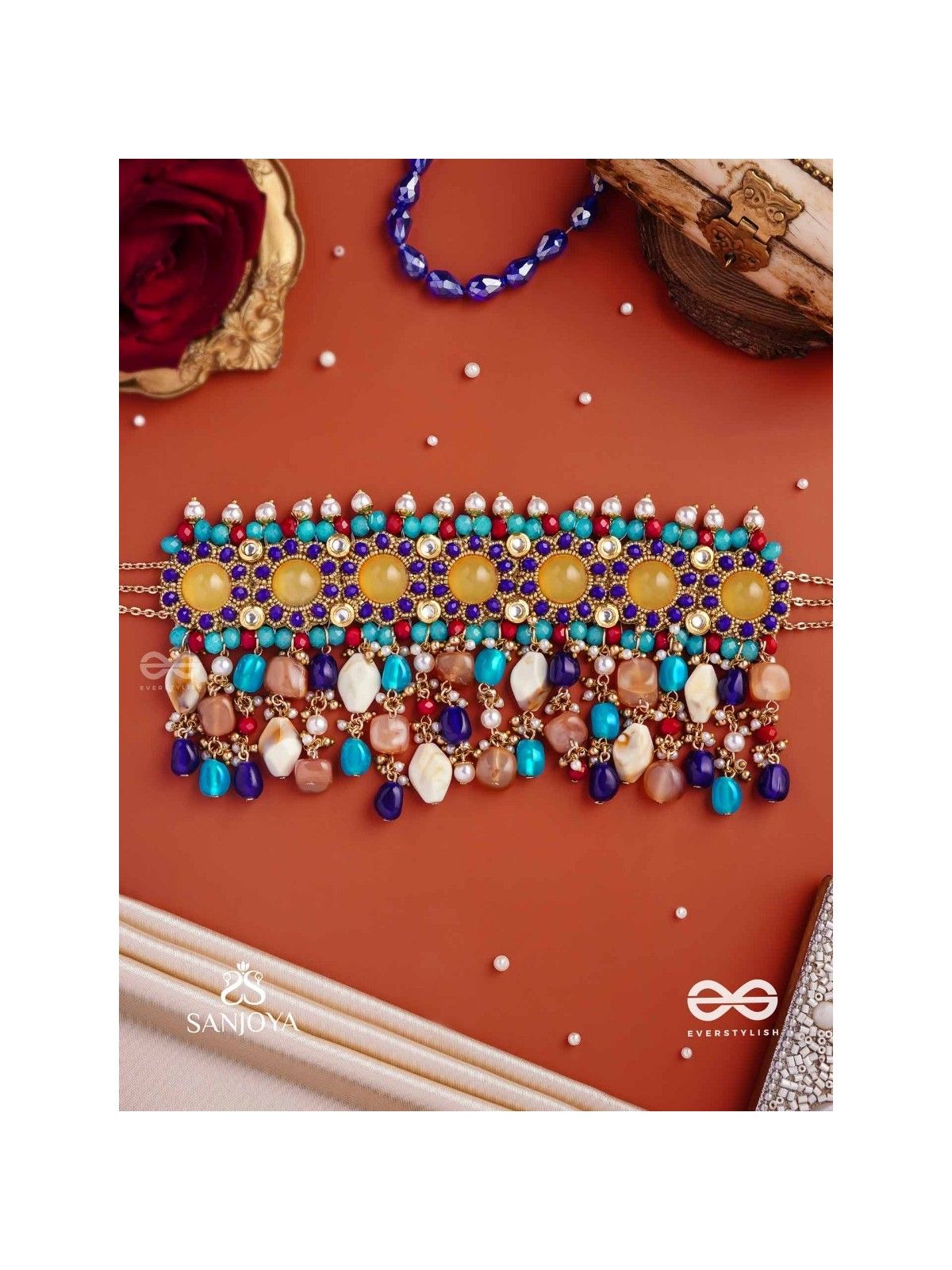 RANG TARANGINI – JAHNVI KAPOOR INSPIRED NECKPIECE WITH COLORFUL BEADS, STONES, PEARLS AND INTRICATE DESIGN