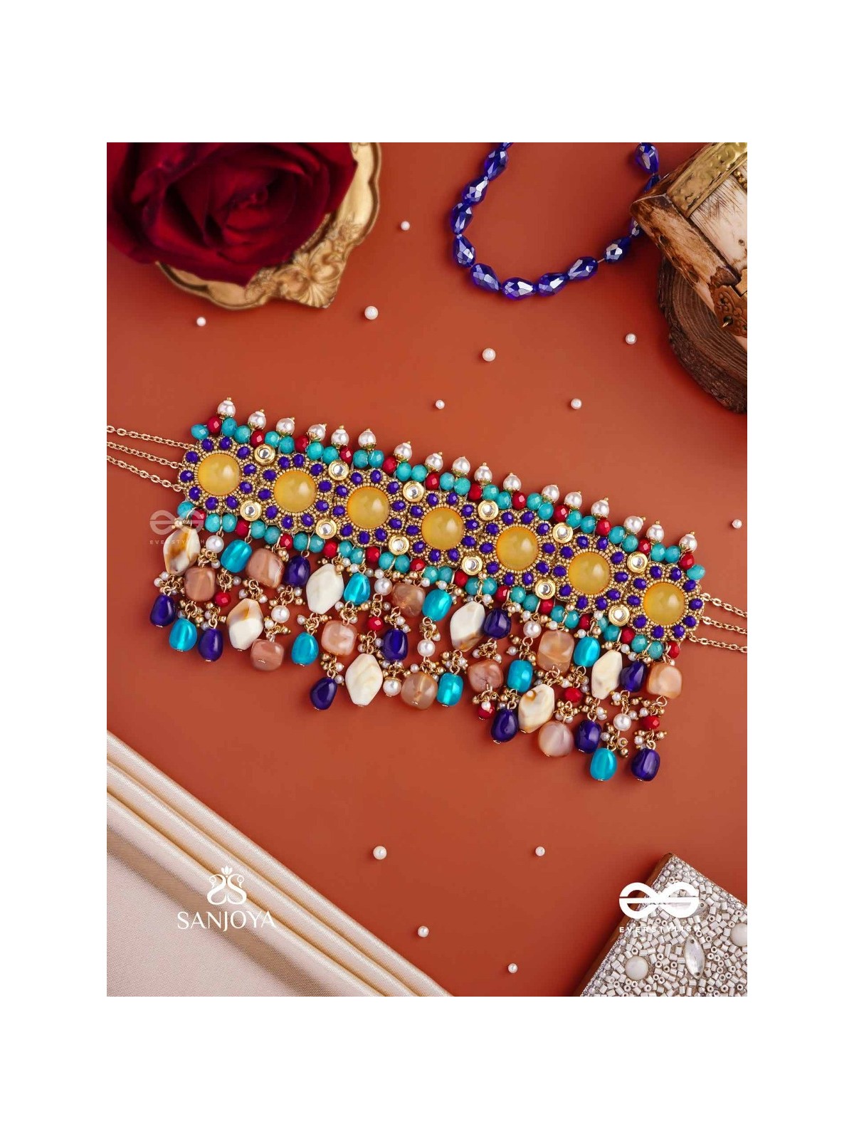 RANG TARANGINI – JAHNVI KAPOOR INSPIRED NECKPIECE WITH COLORFUL BEADS, STONES, PEARLS AND INTRICATE DESIGN