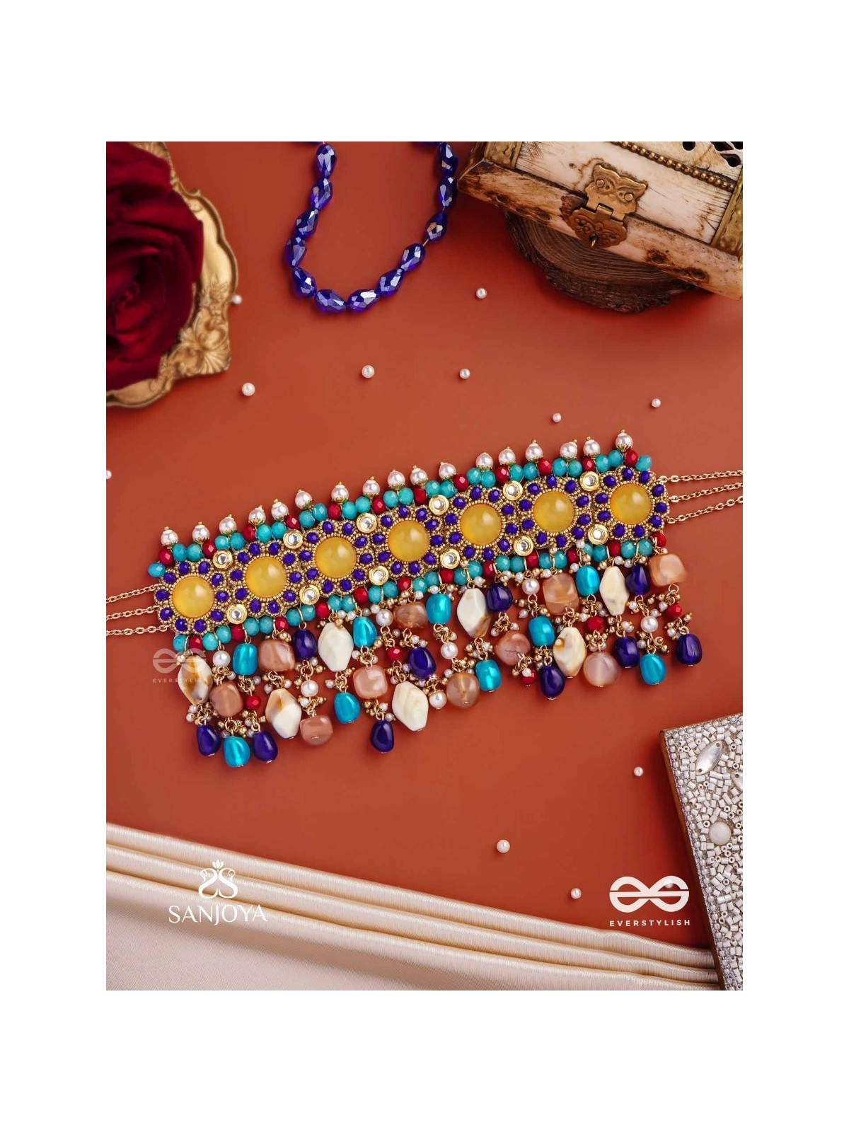 RANG TARANGINI – JAHNVI KAPOOR INSPIRED NECKPIECE WITH COLORFUL BEADS, STONES, PEARLS AND INTRICATE DESIGN
