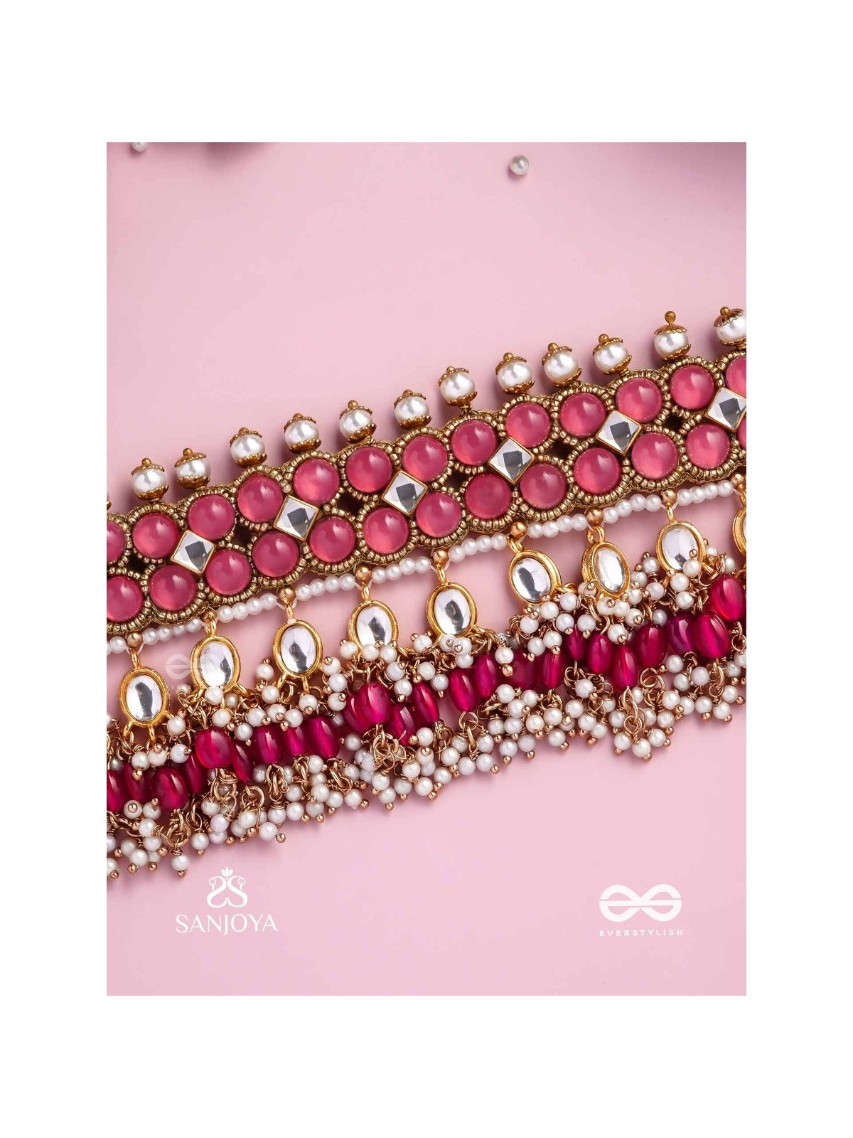 GULABI DHARA – SUHANA KHAN INSPIRED NECKPIECE FEATURING KUNDAN, RED GEMSTONES AND PEARLS