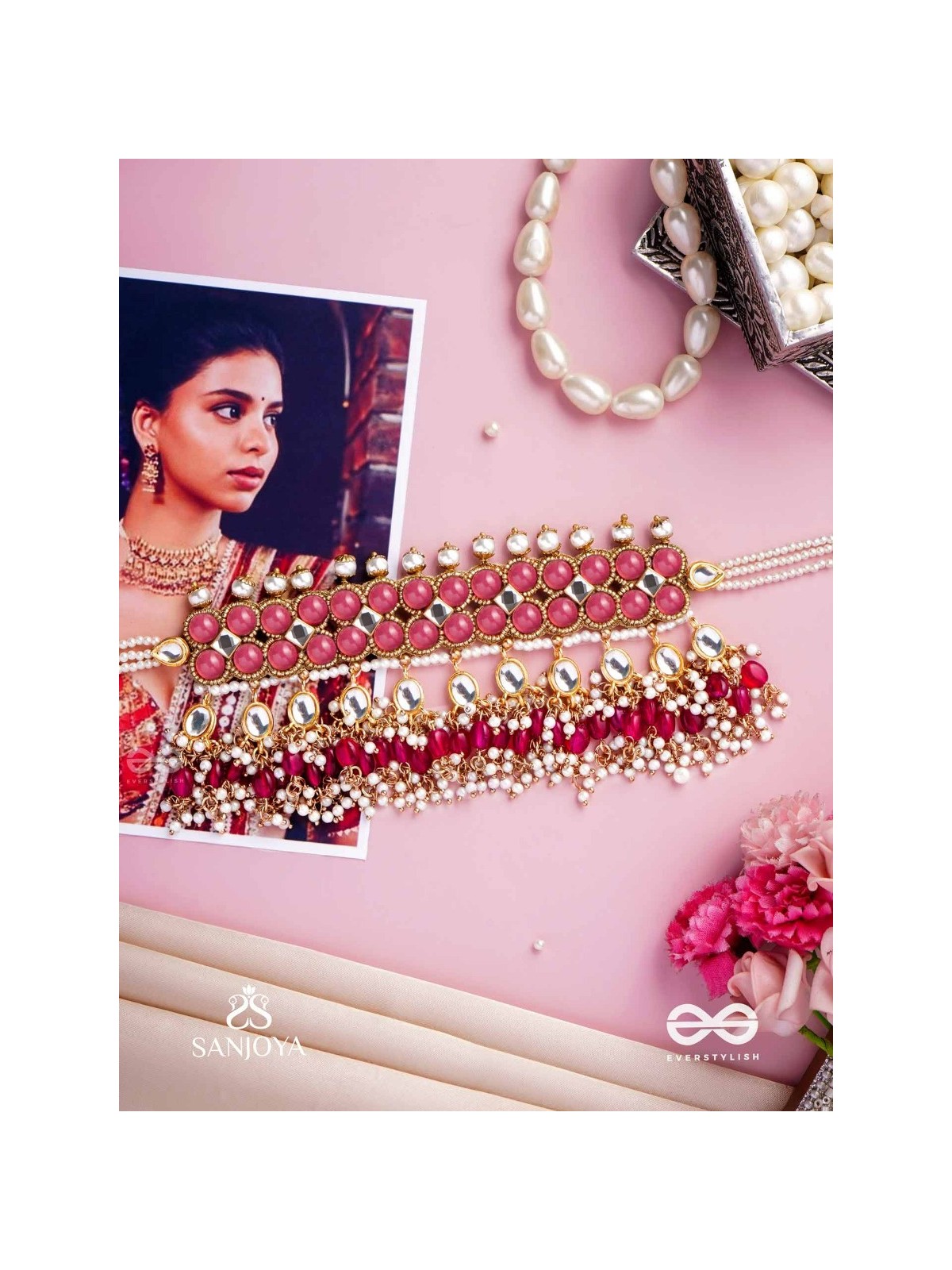 GULABI DHARA – SUHANA KHAN INSPIRED NECKPIECE FEATURING KUNDAN, RED GEMSTONES AND PEARLS