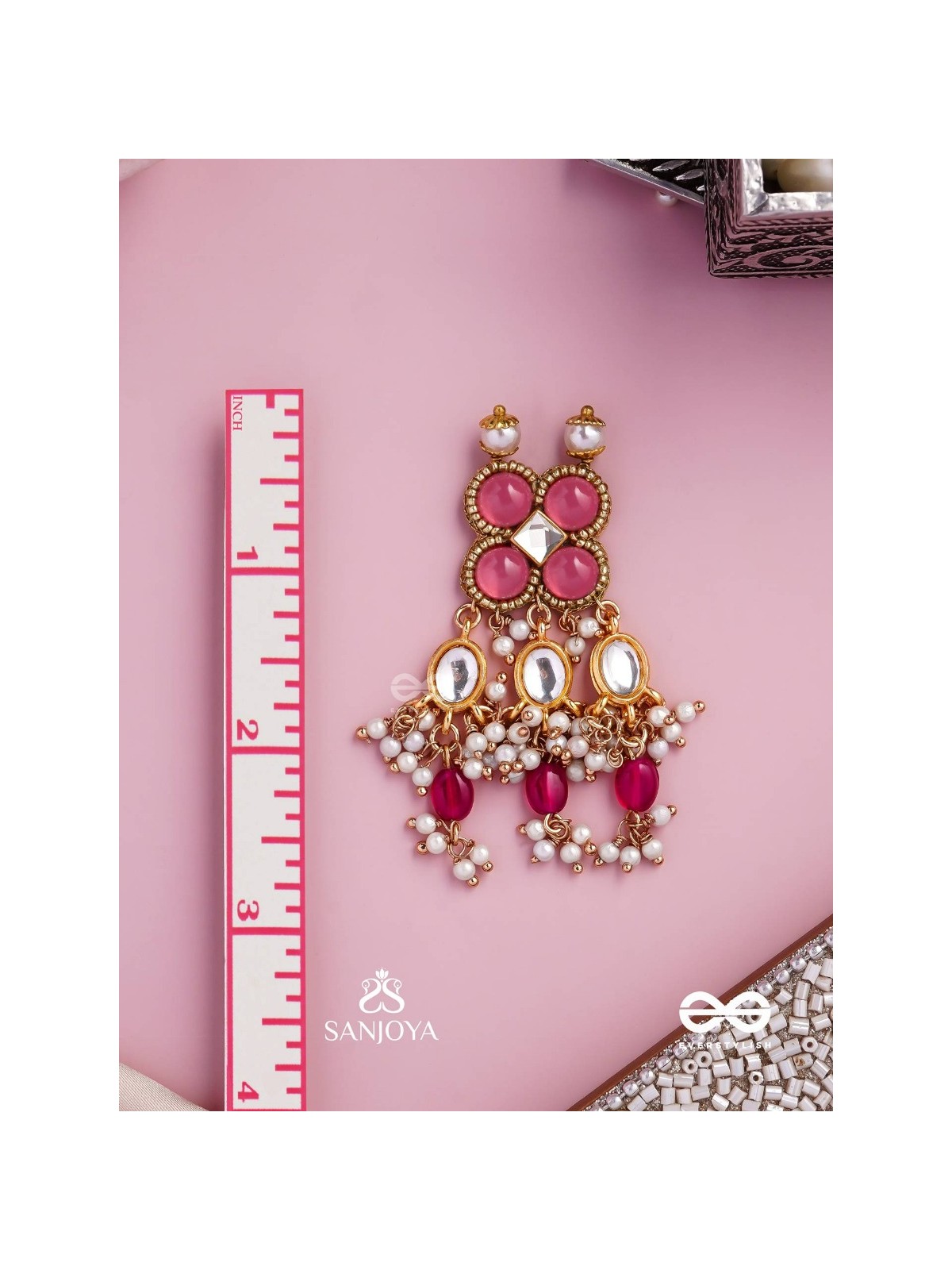 GULABI DHARA – SUHANA KHAN INSPIRED EARRINGS FEATURING KUNDAN, RED GEMSTONES AND PEARLS