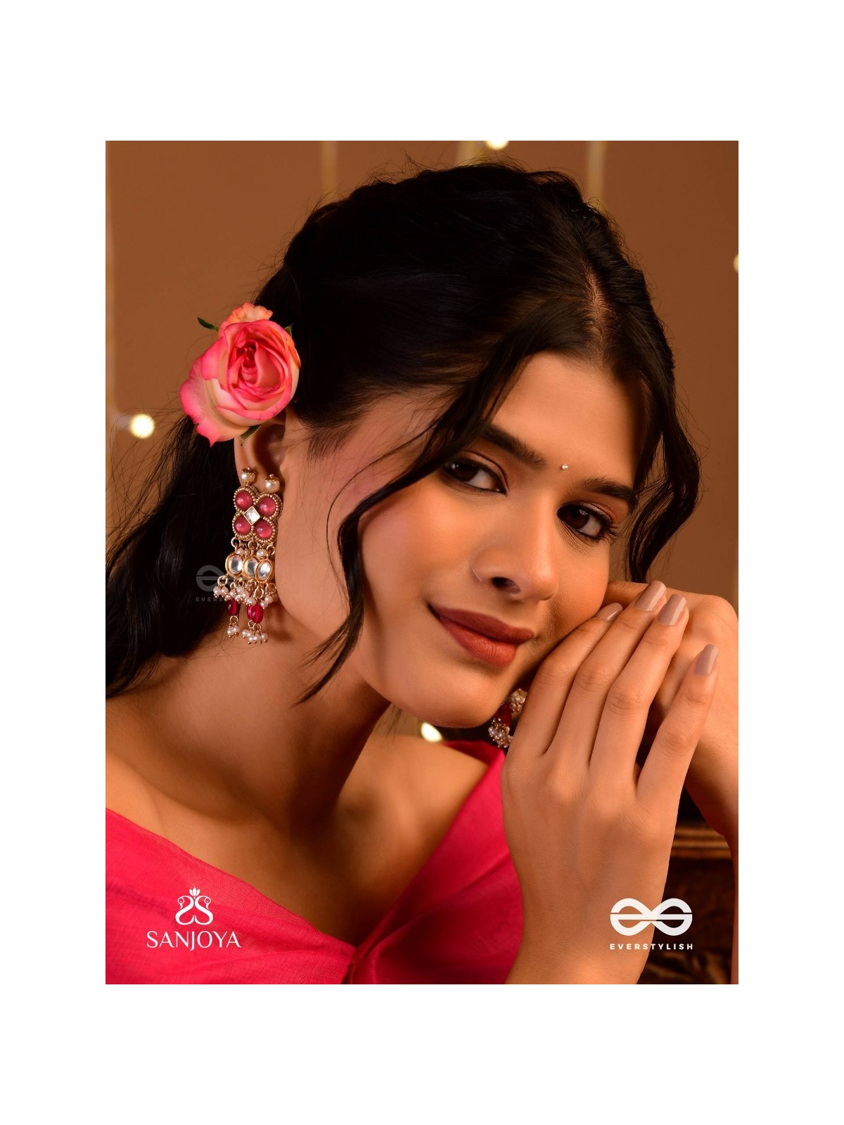 GULABI DHARA – SUHANA KHAN INSPIRED EARRINGS FEATURING KUNDAN, RED GEMSTONES AND PEARLS