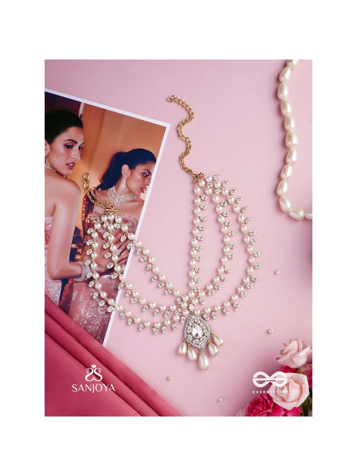 SHWETAPUSHPA– SHLOKA AMBANI INSPIRED NECKPIECE WITH SILVER ACCENTS, CZ STONES AND PEARLS