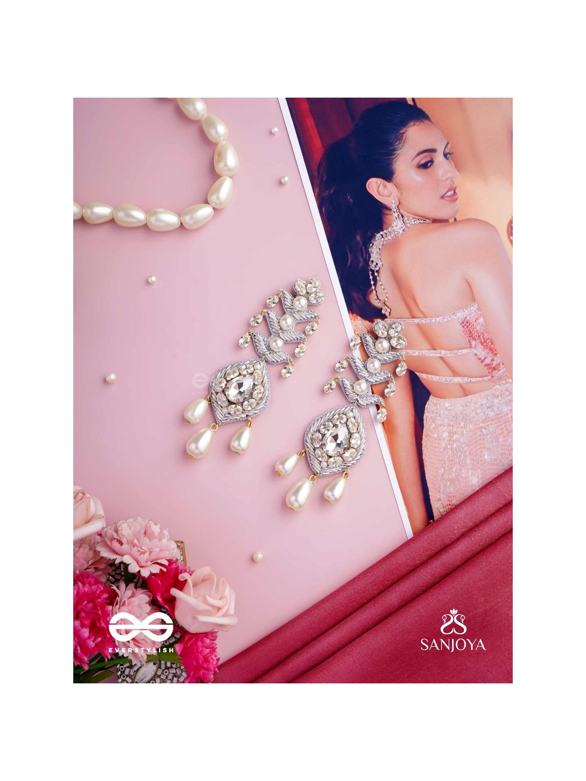 SHWETAPUSHPA– SHLOKA AMBANI INSPIRED EARRINGS WITH SILVER ACCENTS, CZ STONES AND PEARLS
