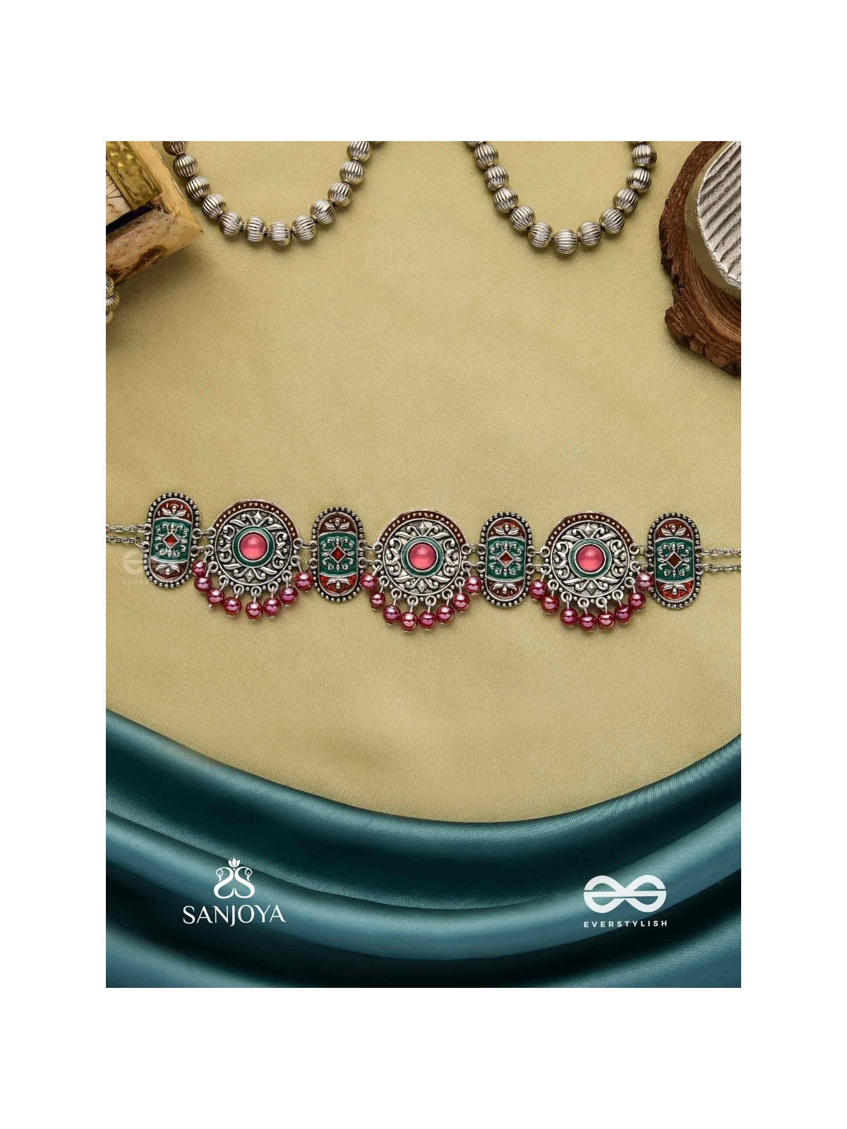 RAKTASHREE– RED ELEGANCE : OXIDIZED CHOKER WITH INTRICATE WORK AND BOLD RED ACCENTS, PERFECT FOR A TRADITIONAL LOOK