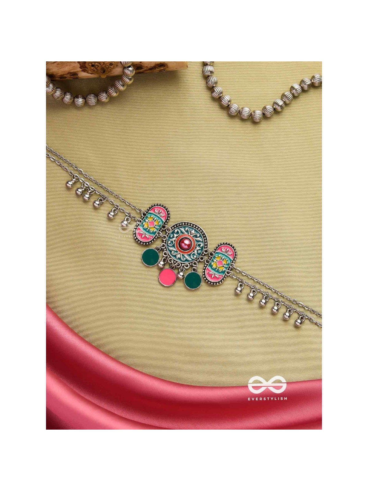 TRIBAL GRACE- ENAMELED OXIDIZED CHOKER WITH GHUNGROO'S