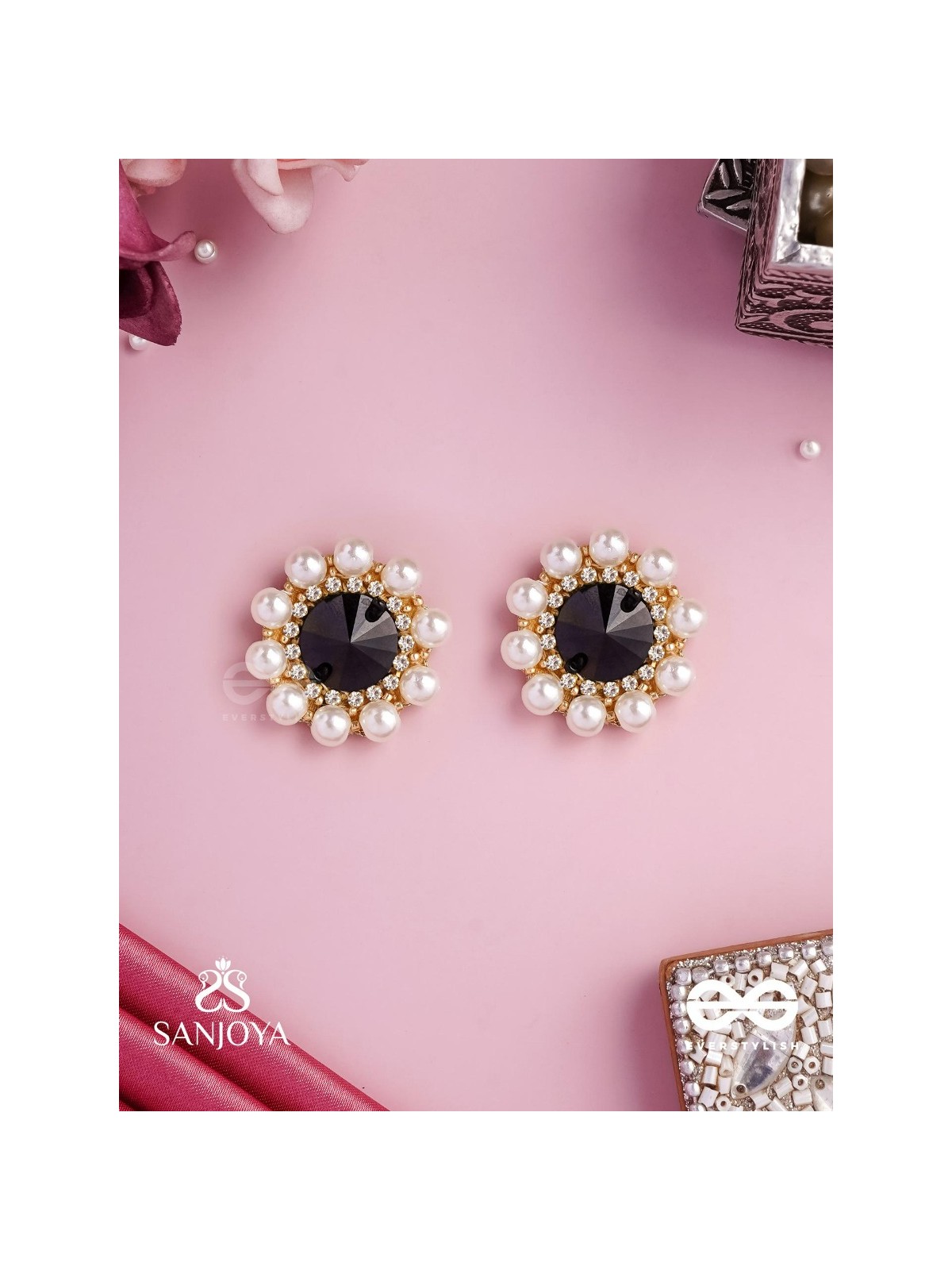 RATRIRATNA – ALIA BHATT INSPIRED EARRINGS WITH A BLACK STONE AND PEARLS, SYMBOLIZING PURITY AND ELEGANCE