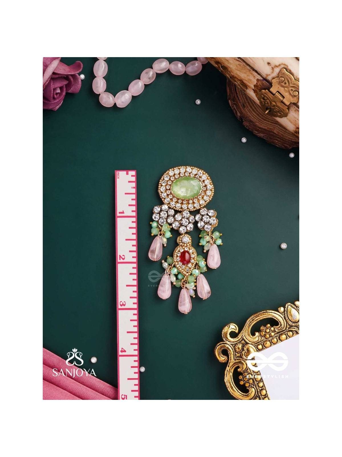 PANKHURI DHARA – SUHANA KHAN INSPIRED EARRINGS FEATURING CASCADING PINK BEADS AND SPARKLING GEMSTONES