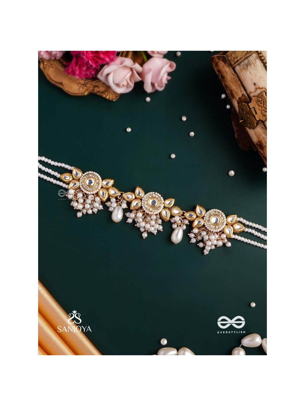 KANAKA MRIDULA – GOLDEN GRACE A BEAUTIFUL KUNDAN NECKLACE WITH FLORAL DESIGNS AND PEARLS