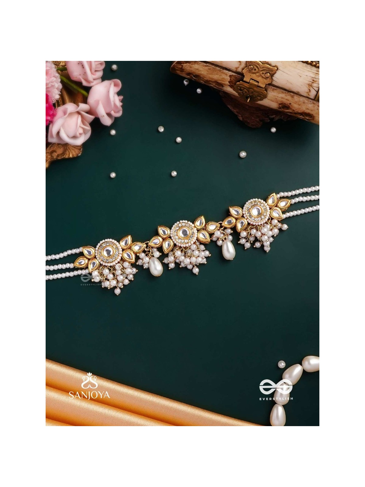 KANAKA MRIDULA – GOLDEN GRACE A BEAUTIFUL KUNDAN NECKLACE WITH FLORAL DESIGNS AND PEARLS