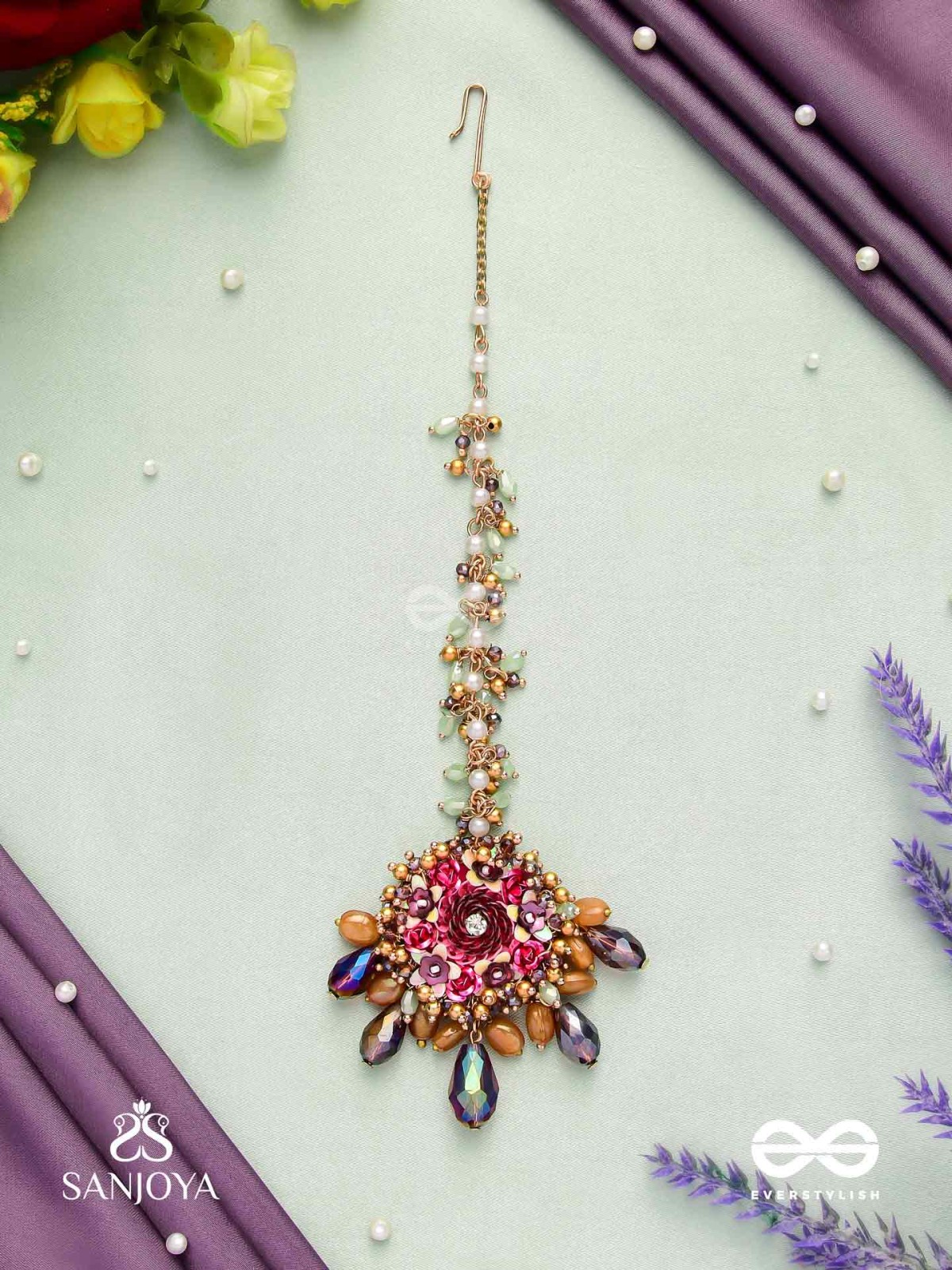 VARNAMALA ABHUSHANA - ADORNMENT OF COLORS - BEADS, GLASS DROPS AND FLORAL MOTIFS MAANGTIKA