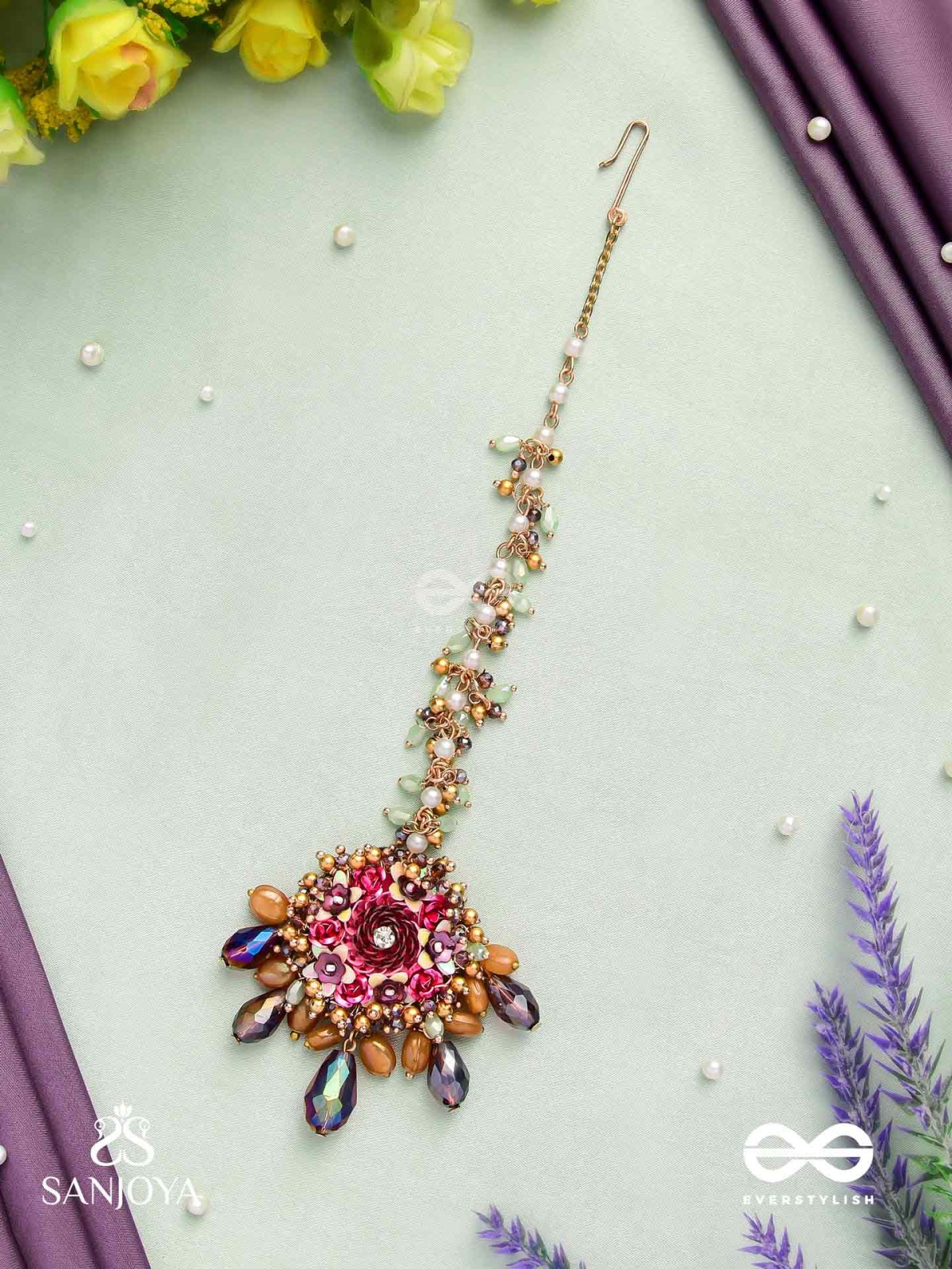 VARNAMALA ABHUSHANA - ADORNMENT OF COLORS - BEADS, GLASS DROPS AND FLORAL MOTIFS MAANGTIKA