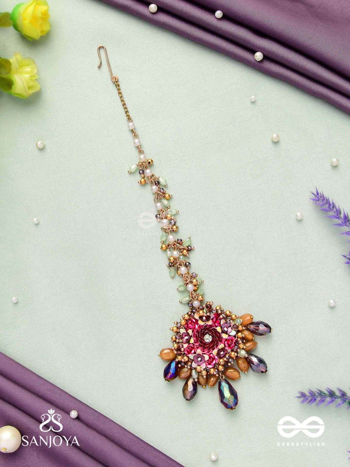 VARNAMALA ABHUSHANA - ADORNMENT OF COLORS - BEADS, GLASS DROPS AND FLORAL MOTIFS MAANGTIKA