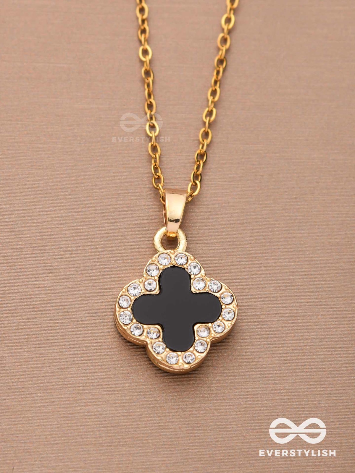 Mystic Clover - Crystal Embellished 2-in-1 Pendant (Black and White)