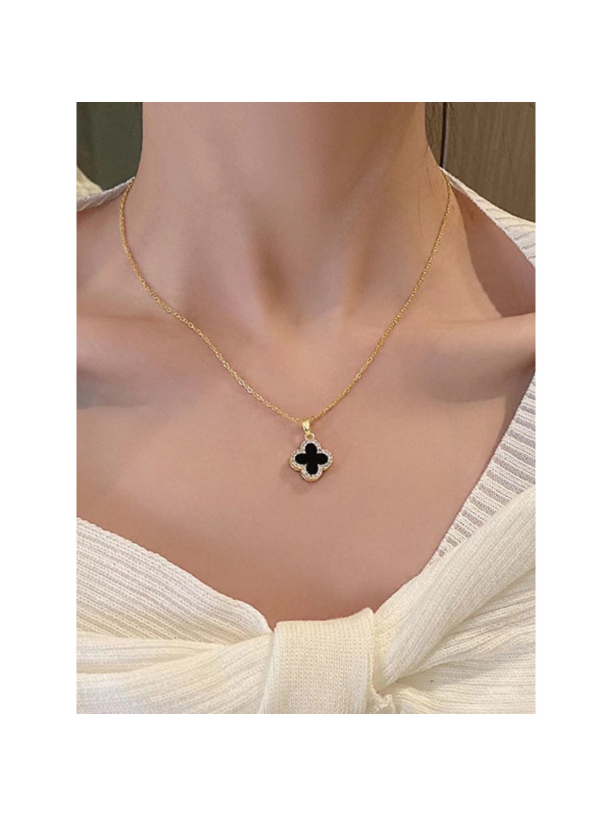 Mystic Clover - Crystal Embellished 2-in-1 Pendant (Black and White)