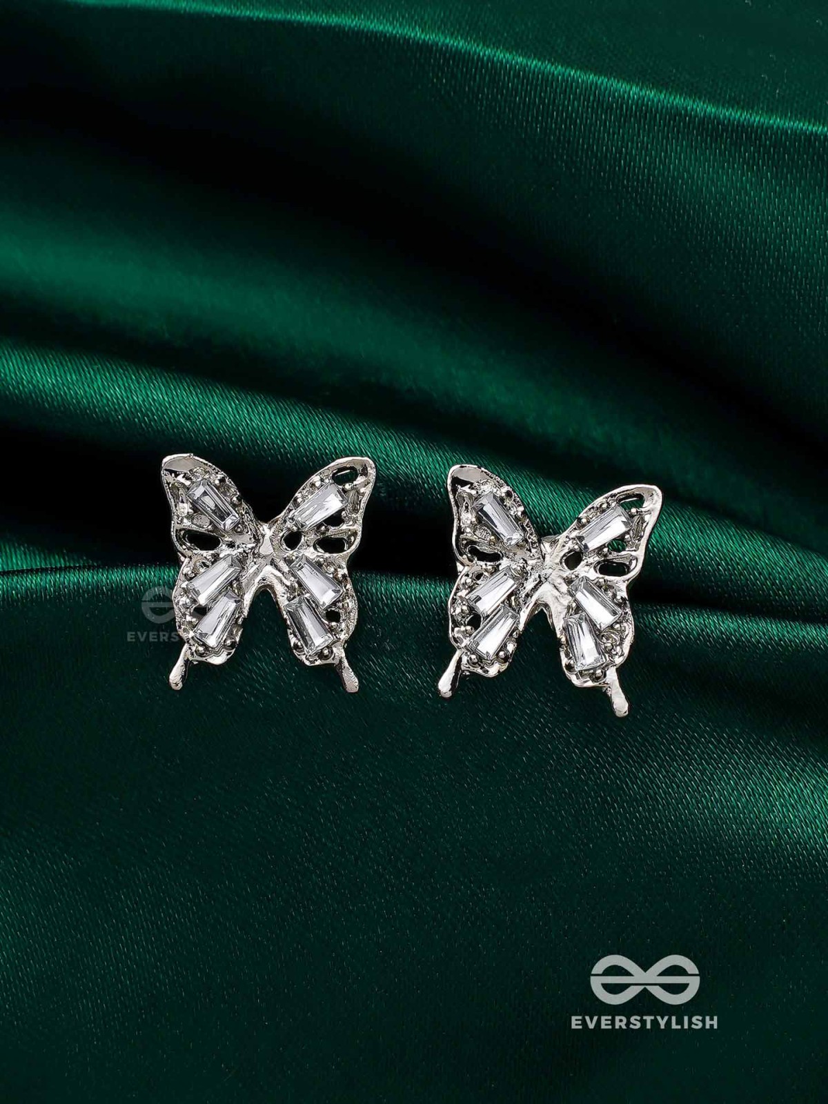 HEAVENLY WINGSPAN - SILVER TONED BUTTERFLY EARRINGS 