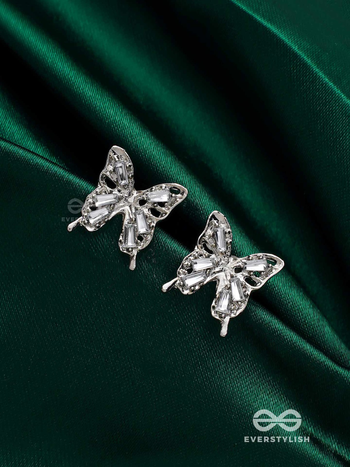 HEAVENLY WINGSPAN - SILVER TONED BUTTERFLY EARRINGS 