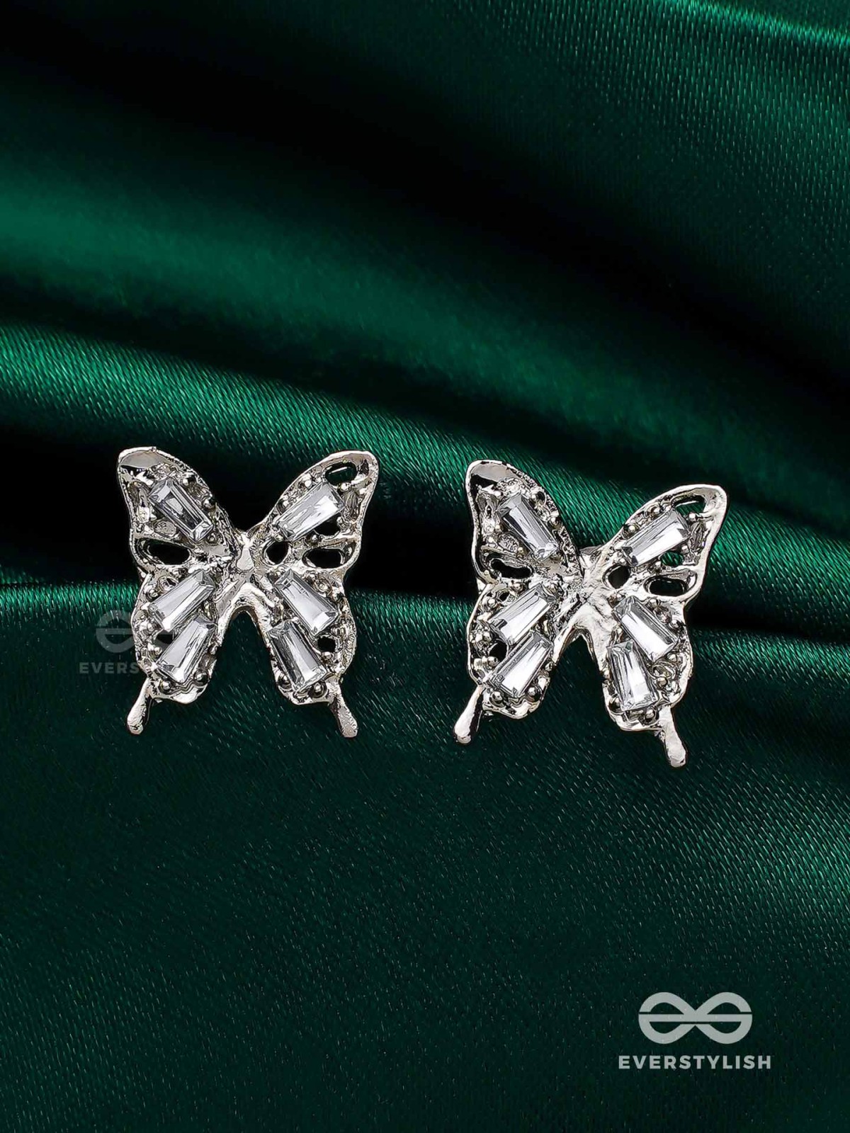HEAVENLY WINGSPAN - SILVER TONED BUTTERFLY EARRINGS 