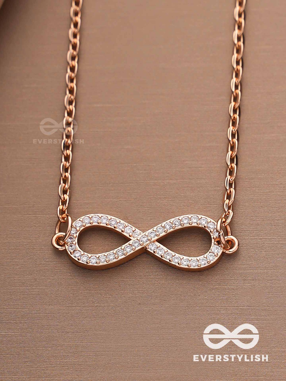 TO INFINITY AND BEYOND – CUBIC ZIRCONIA PENDANT NECKLACE WITH ANTI-TARNISH COATING