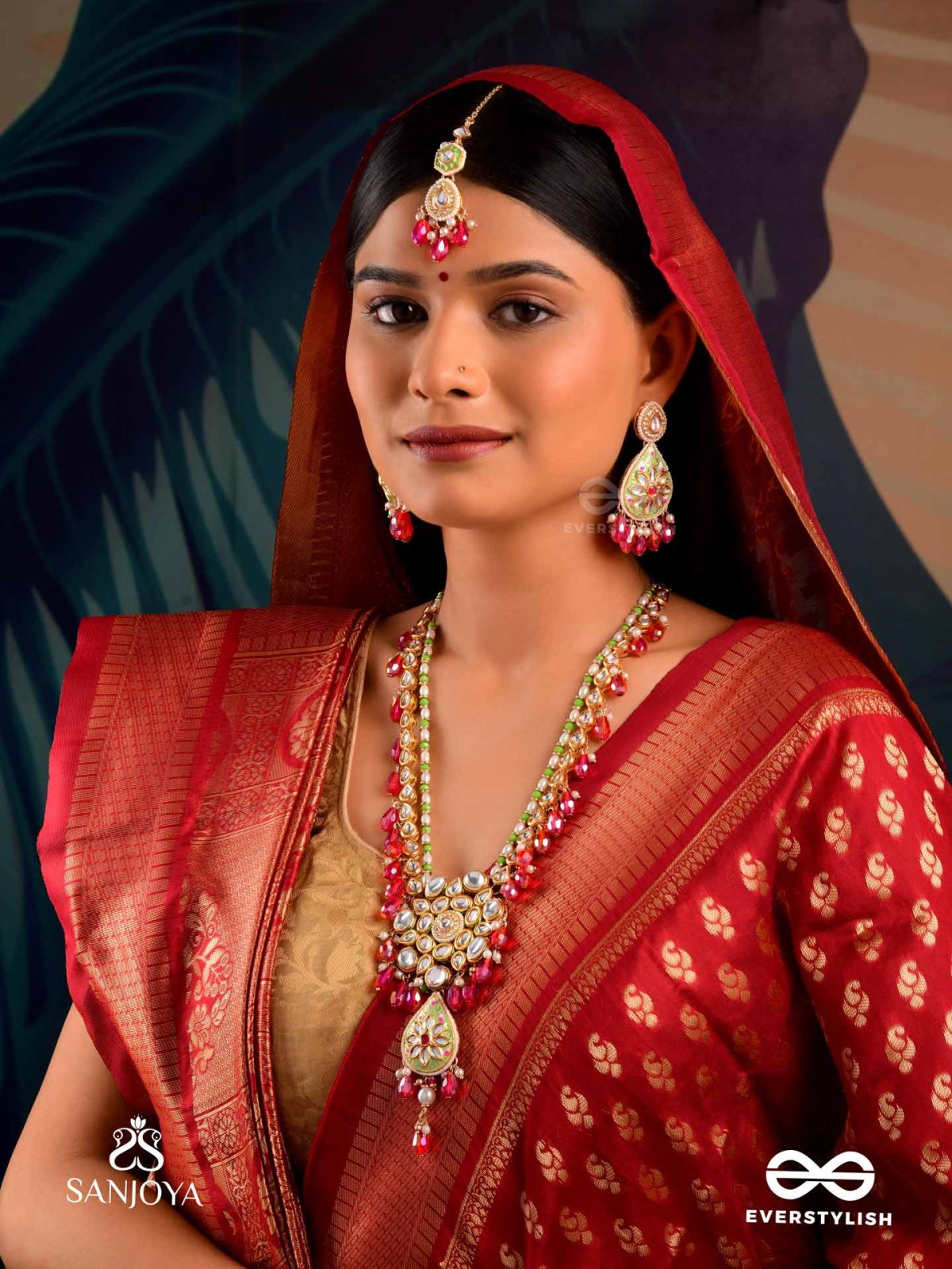 RUPANJALI - TRIBUTE TO BEAUTY - PEARLS, BEADS AND KUNDAN HAND EMBROIDERED MAANG TIKA