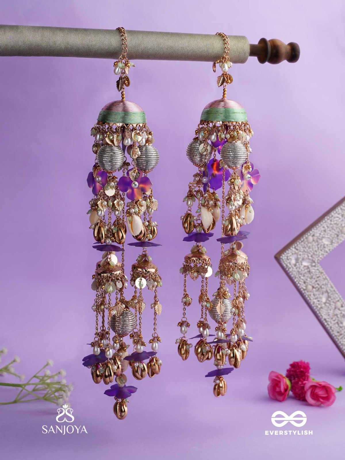 RANGOLIKA - A CANVAS OF COLORS - FLORAL INSPIRED METALLIC CHAINS WITH VIBRANT BEADS AND SHELLS  HAND EMBROIDERD KALEERE 