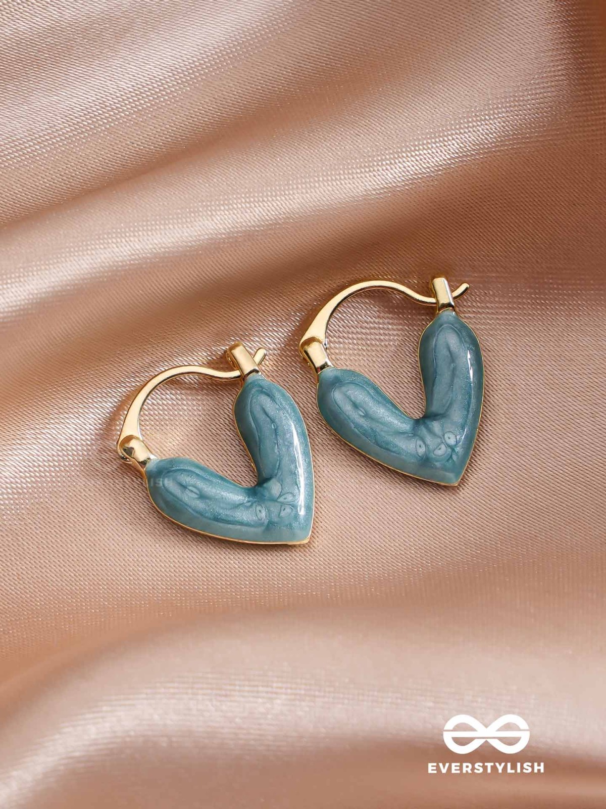 SERENIC SOLACE - BLUE ENAMELED HEART STUD EARRINGS