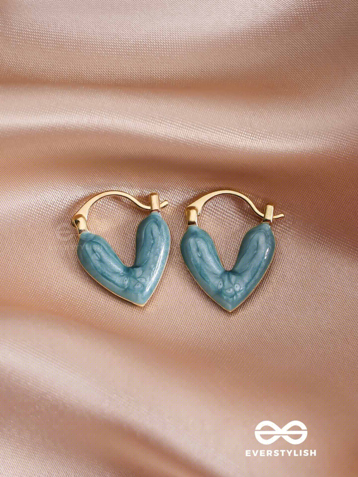 SERENIC SOLACE - BLUE ENAMELED HEART STUD EARRINGS
