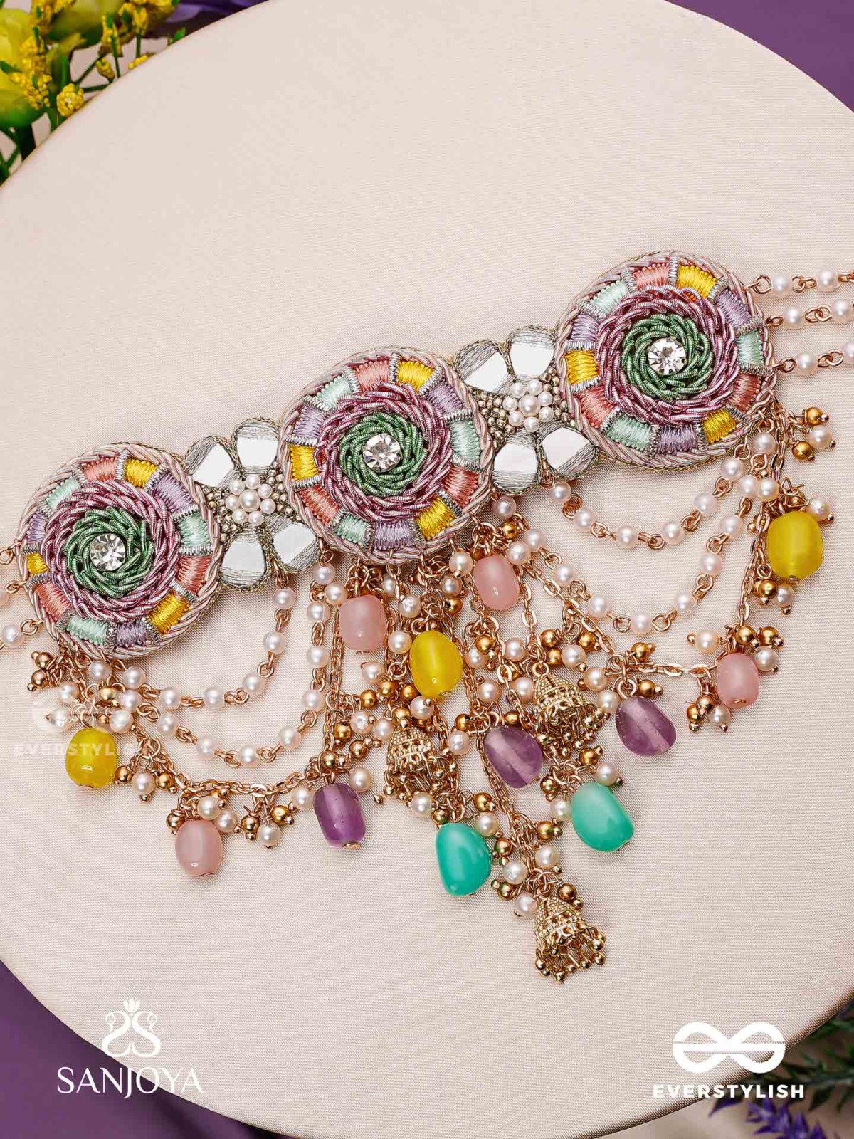RANGVATI - FULL OF COLORS - EXQUISITE MULTI-HUED CHOKER WITH PEARL AND CRYSTAL EMBELLISHMENTS