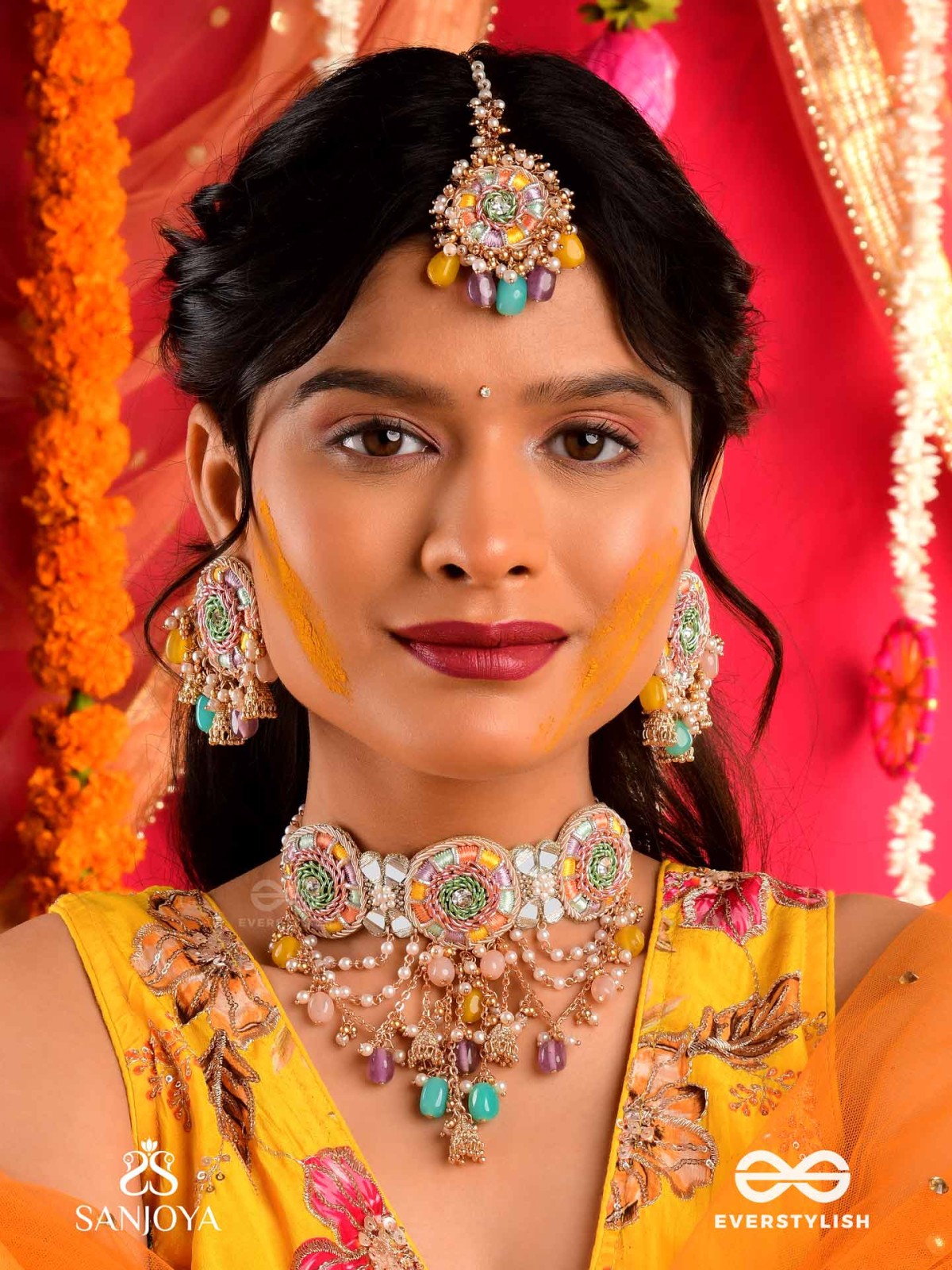 RANGVATI - FULL OF COLORS - EXQUISITE MULTI-HUED MAANGTIKA WITH PEARL AND CRYSTAL EMBELLISHMENTS