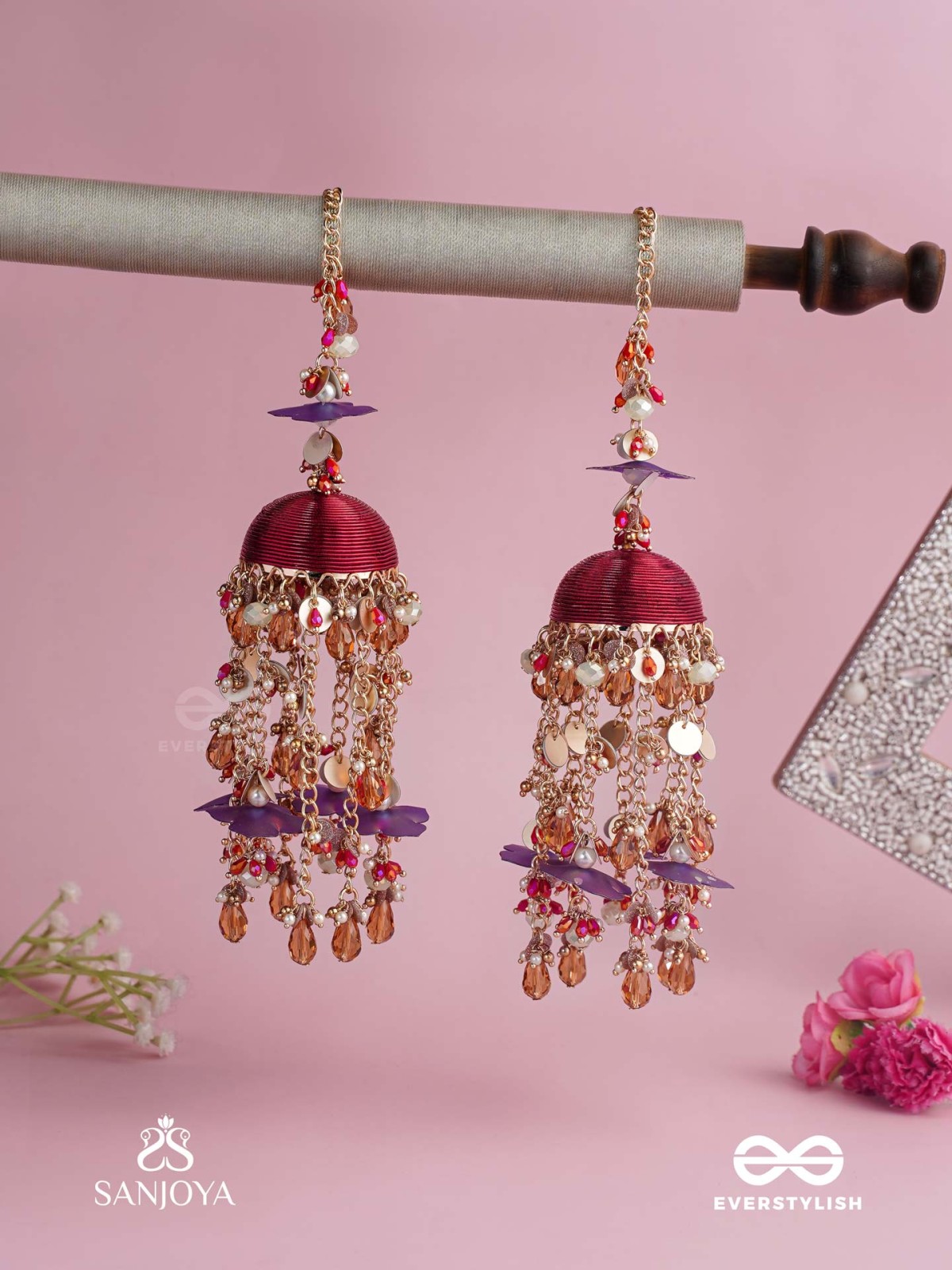 GULRATNA - JEWEL OF ROSES - HANDCRAFTED KALEERAS WITH PURPLE PETALS, PEARLS AND BEADS 