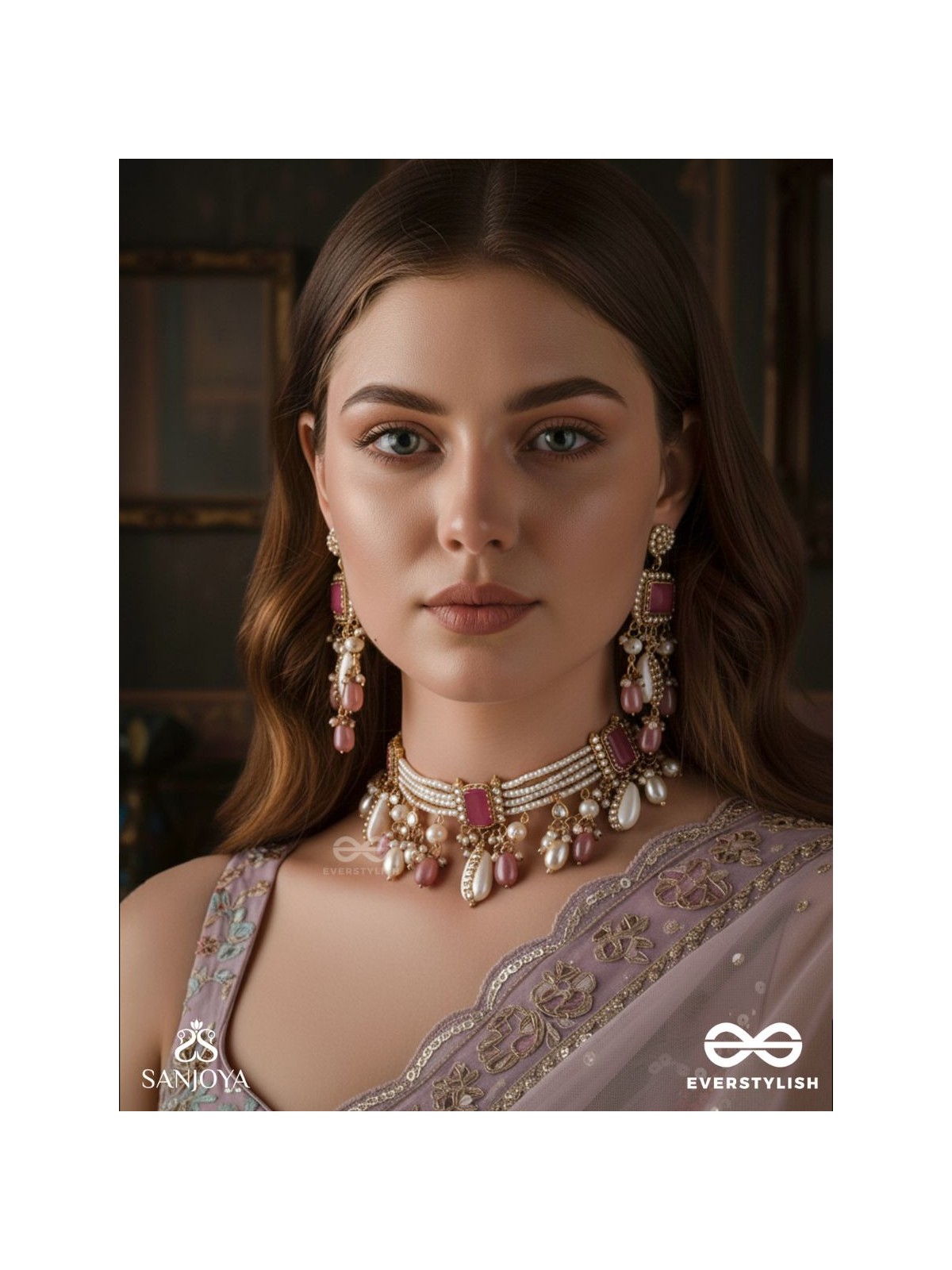 MANOHARA - CHARMING BEAUTY- HANDMADE KUNDAN SET WITH NECKLACE AND EARRINGS 
