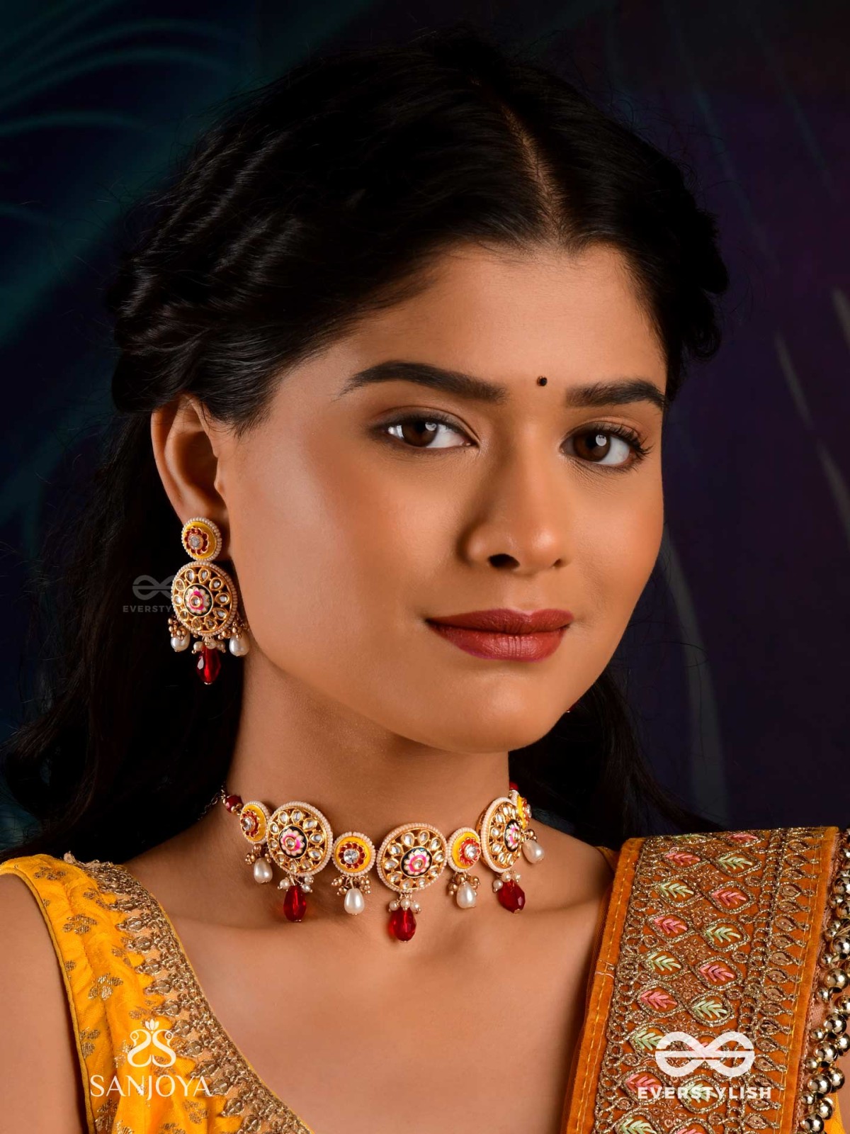 DIVYANJALI - DIVINE OFFERING - HANDMADE KUNDAN SET WITH NECKLACE AND EARRINGS 