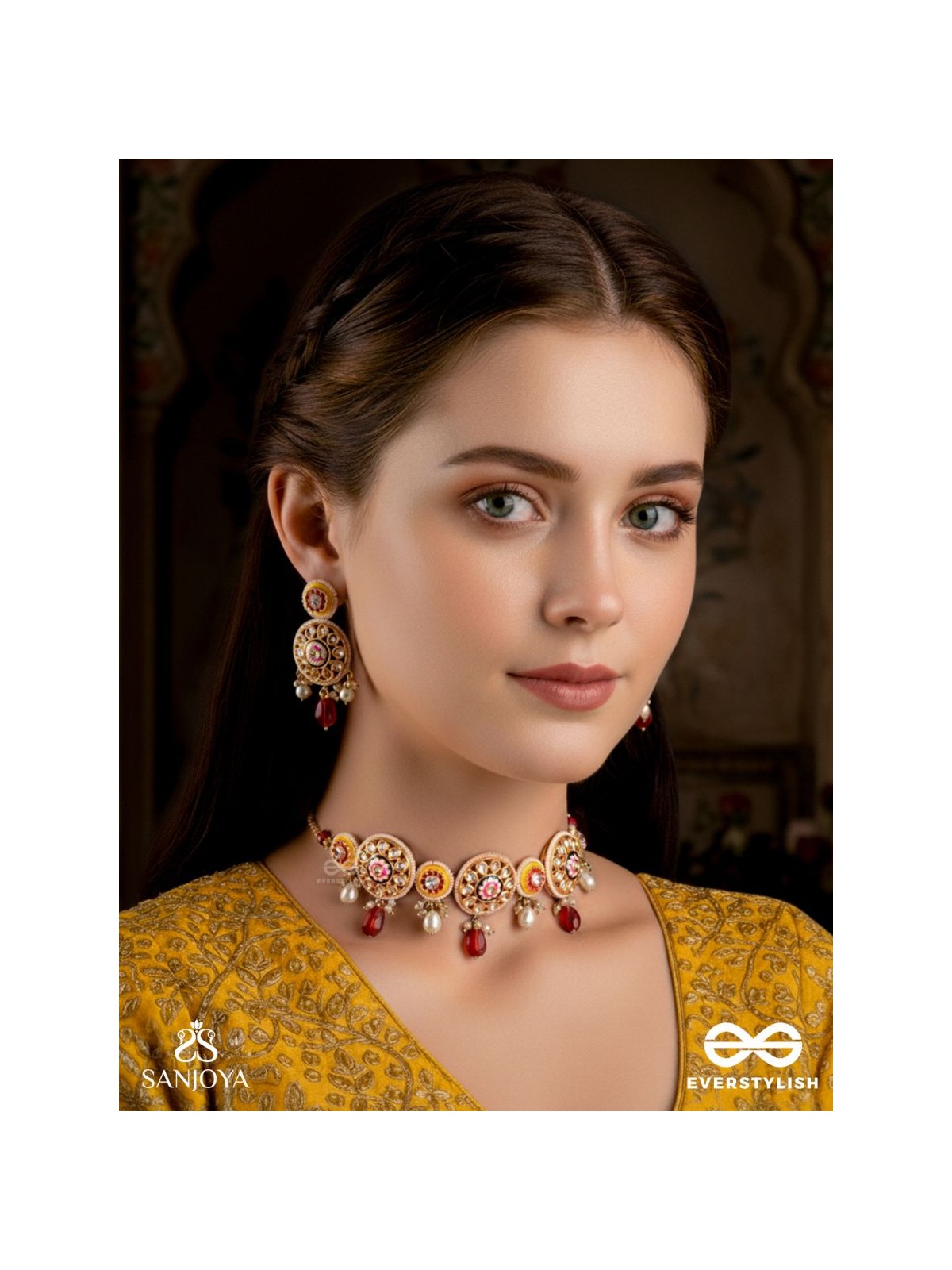 DIVYANJALI - DIVINE OFFERING - HANDMADE KUNDAN SET WITH NECKLACE AND EARRINGS 