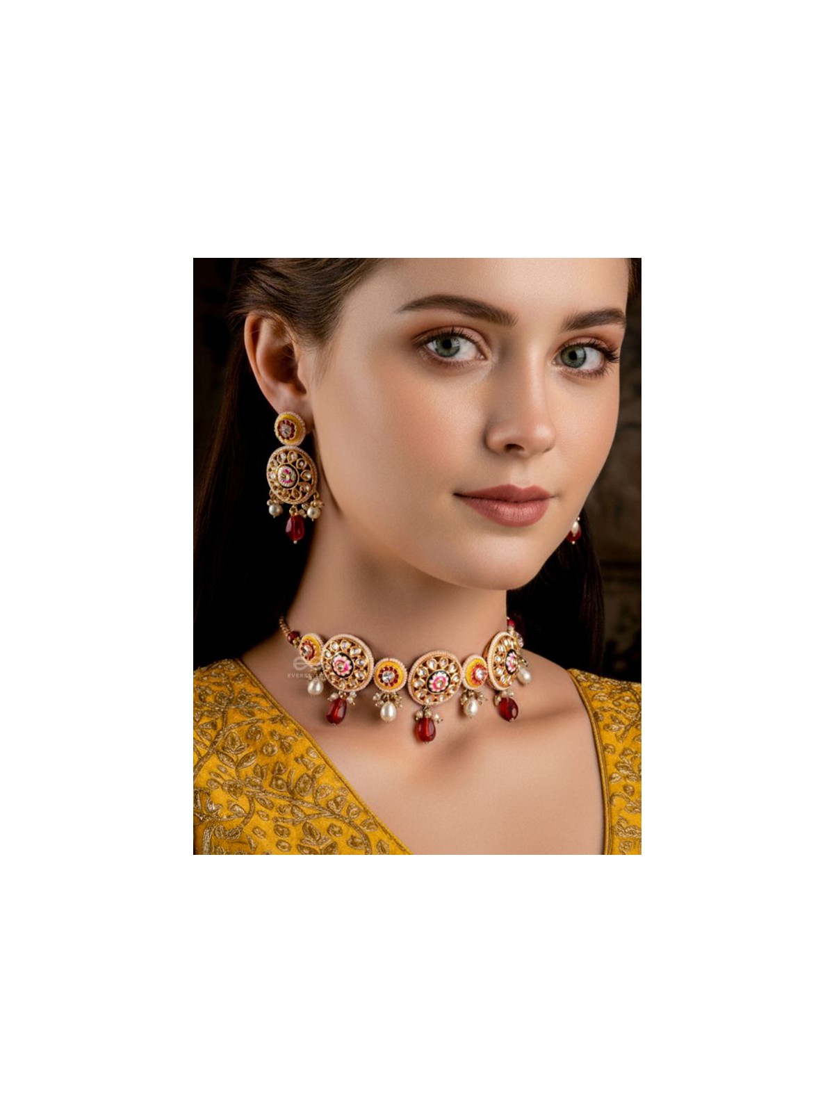 DIVYANJALI - DIVINE OFFERING - HANDMADE KUNDAN SET WITH NECKLACE AND EARRINGS 
