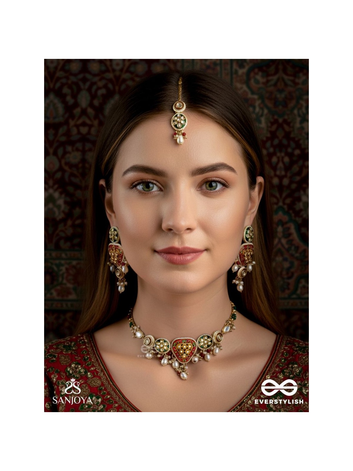 SUNDARIKA - BEAUTIFUL ONE -  HANDMADE KUNDAN SET WITH NECKLACE, EARRINGS AND MAANGTIKA