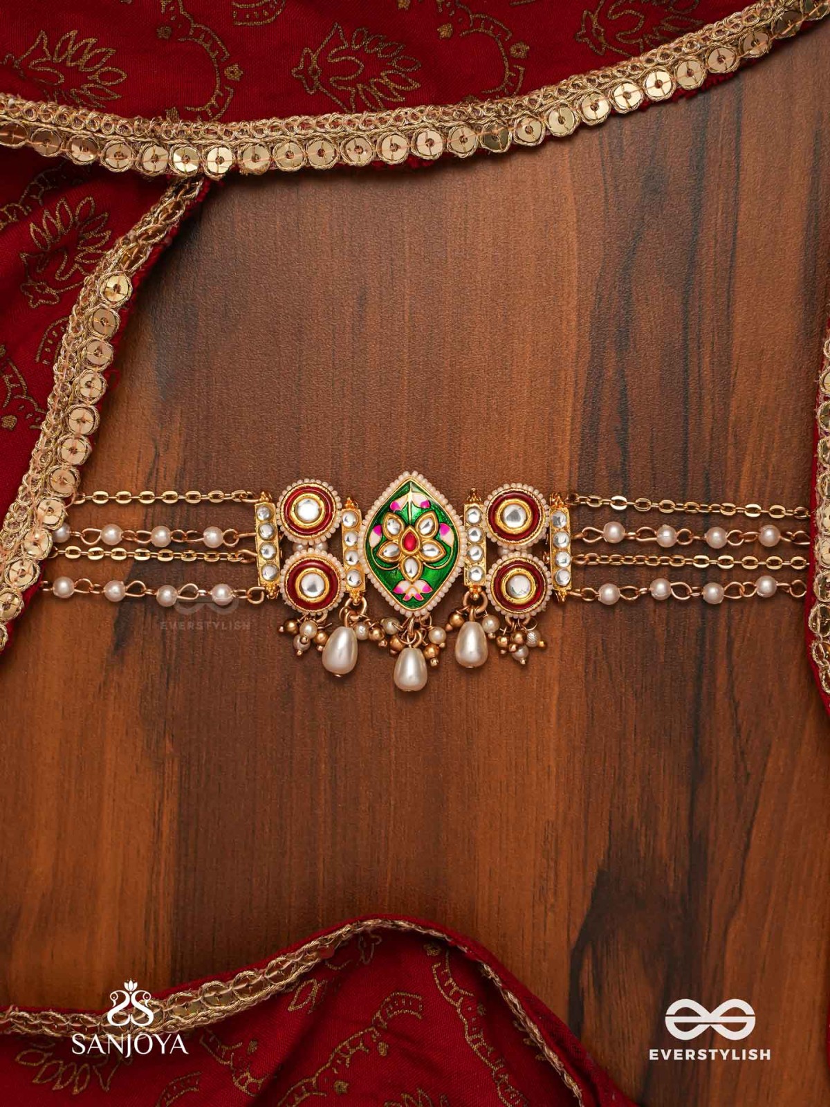 HARINAKSHI - DOE-EYED BEAUTY - GRACEFUL HANDCRAFTED KUNDAN CHOKER WITH POLKI ACCENTS AND PEARL DETAILS