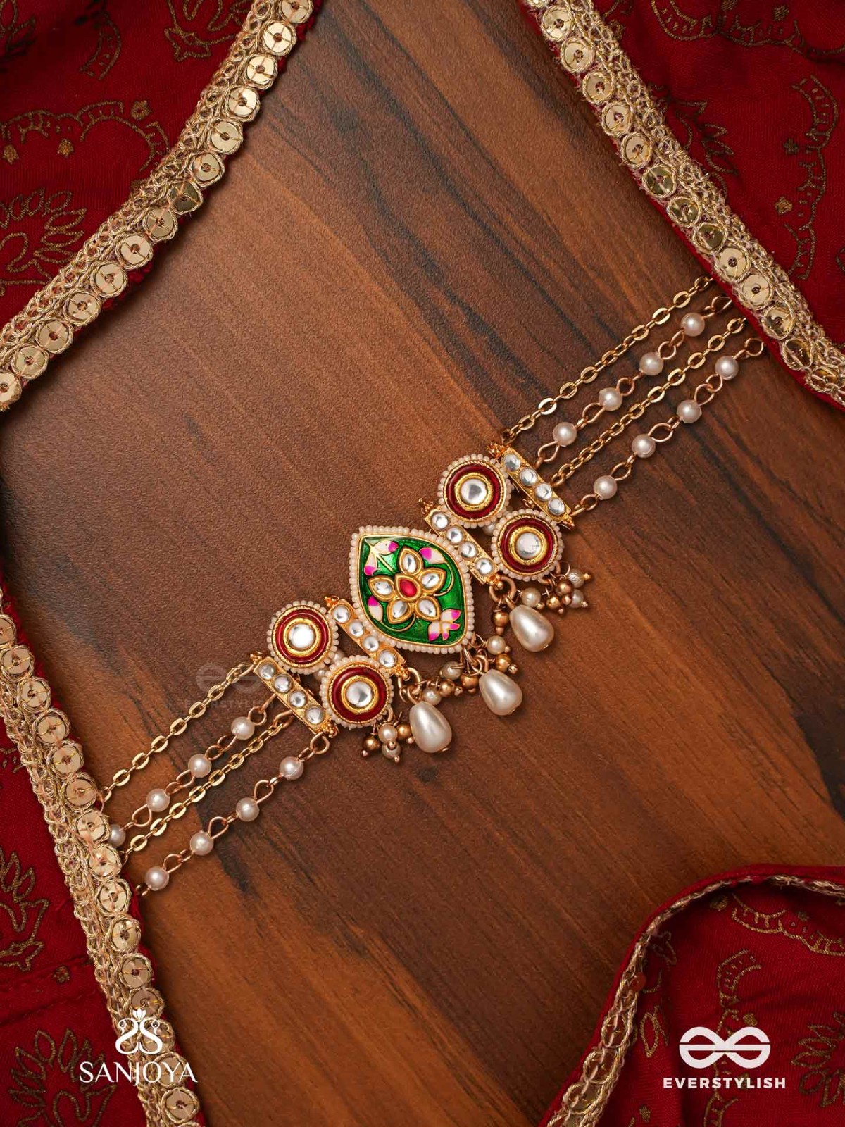 HARINAKSHI - DOE-EYED BEAUTY - GRACEFUL HANDCRAFTED KUNDAN CHOKER WITH POLKI ACCENTS AND PEARL DETAILS