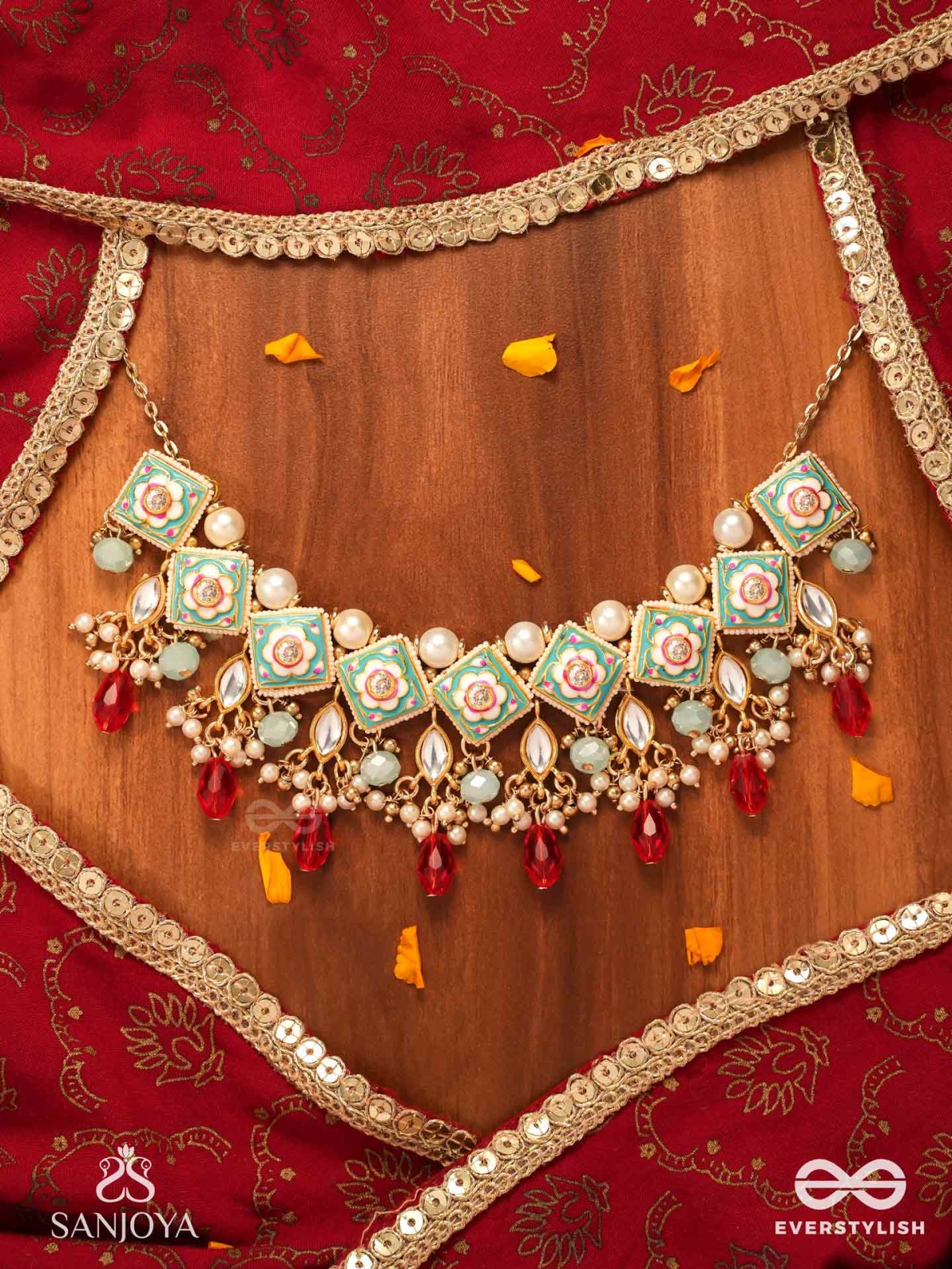 ANUPAMA - INCOMPARABLE BEAUTY - STATEMENT ENAMELLED KUNDAN NECKLACE WITH DAZZLING PEARLS, BEADS AND GEMS